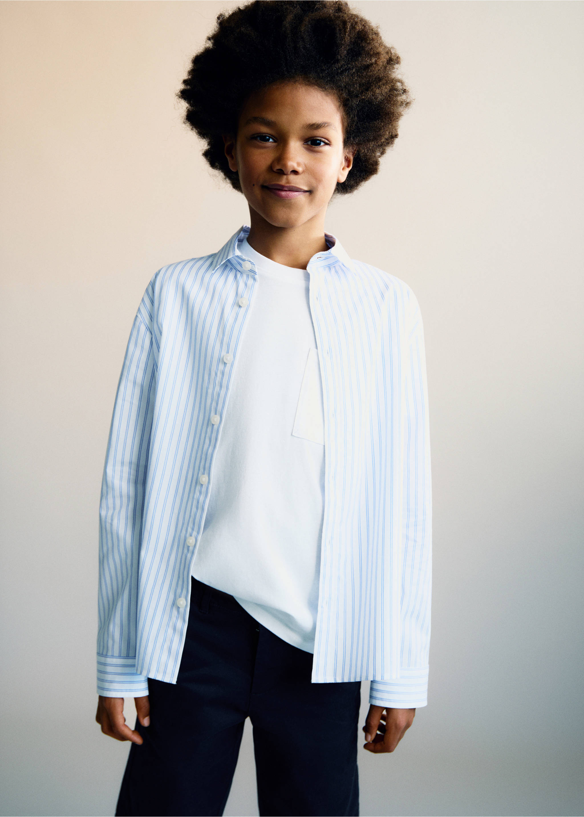 Camisa algodón rayas - Plano medio, Blanco. Ref: 87064791-00.