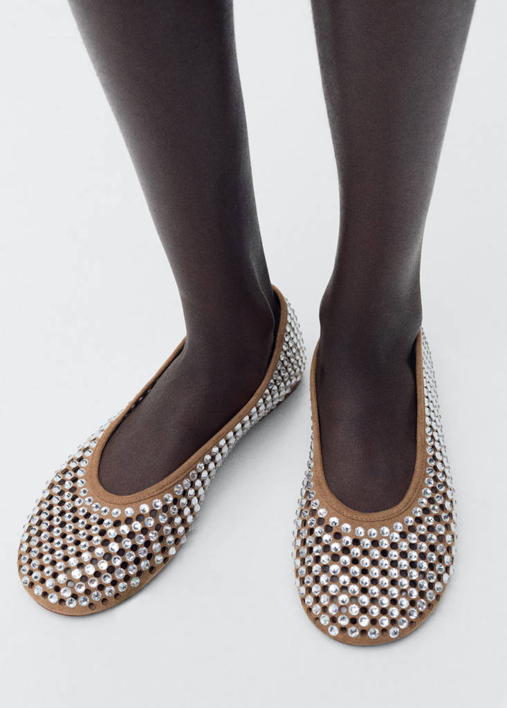 Rhinestone die-cut ballet flats — Beige
