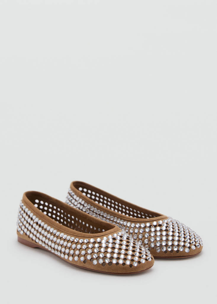 Rhinestone die-cut ballet flats — Beige