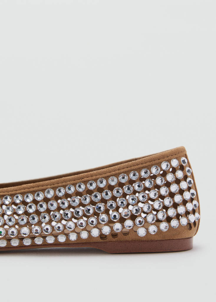 Rhinestone die-cut ballet flats — Beige