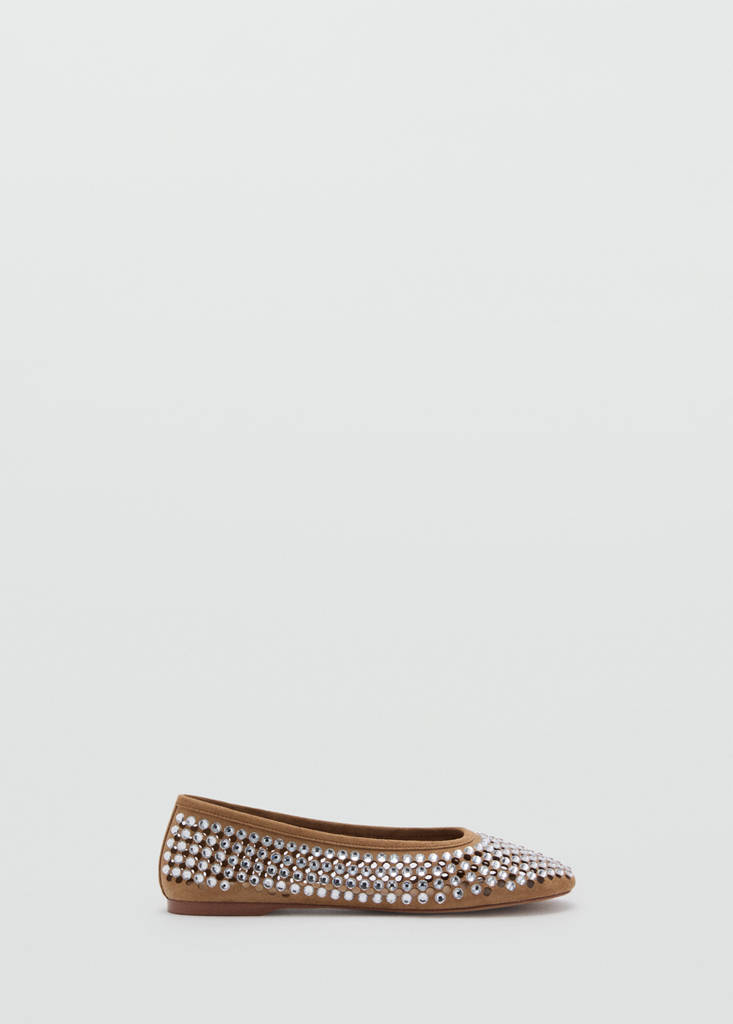 Rhinestone die-cut ballet flats — Beige