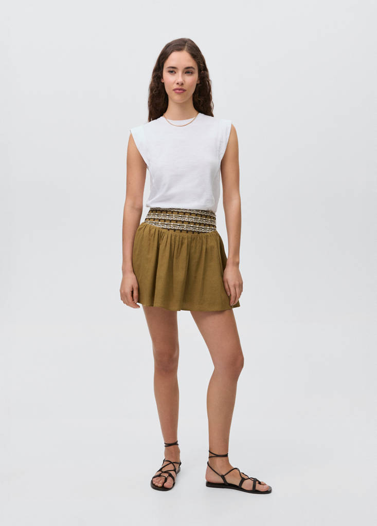 Short skirt with embroidered waist — Olive Green