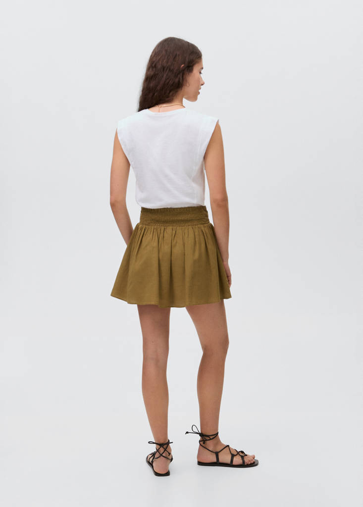 Short skirt with embroidered waist — Olive Green