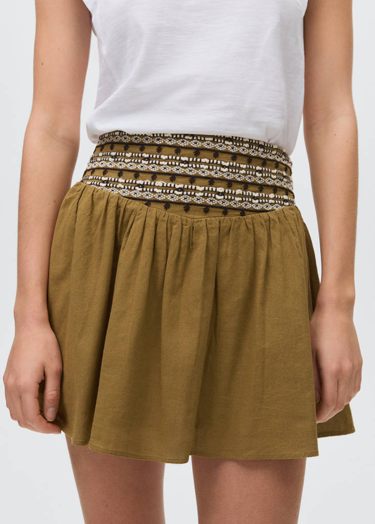 Short skirt with embroidered waist — Olive Green