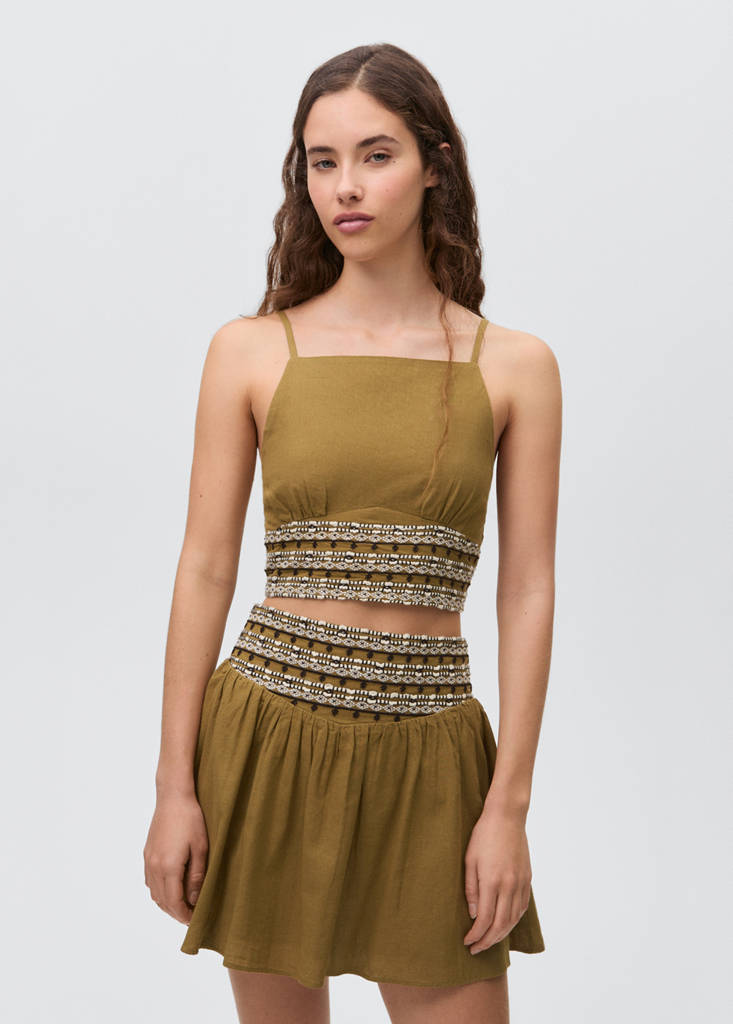 Short skirt with embroidered waist — Olive Green