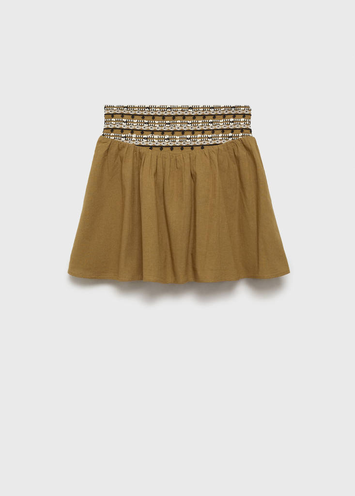 Short skirt with embroidered waist — Olive Green