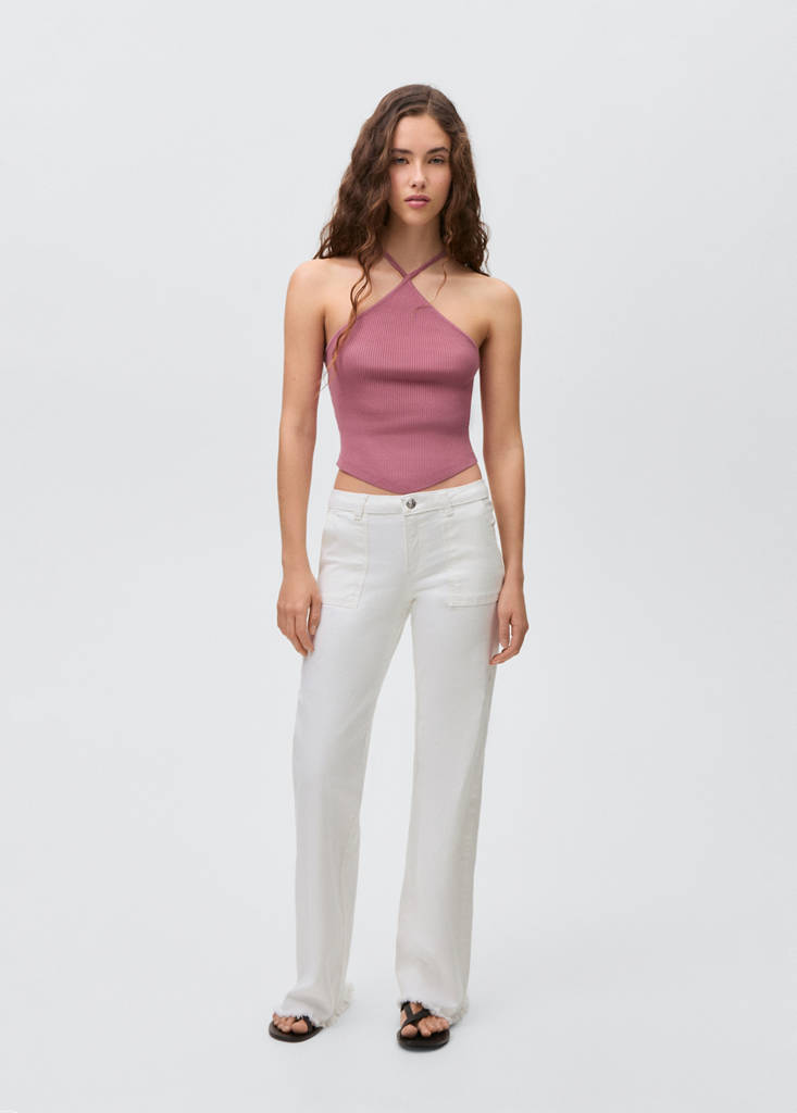 Ribbed halter-neck top — Pale Pink