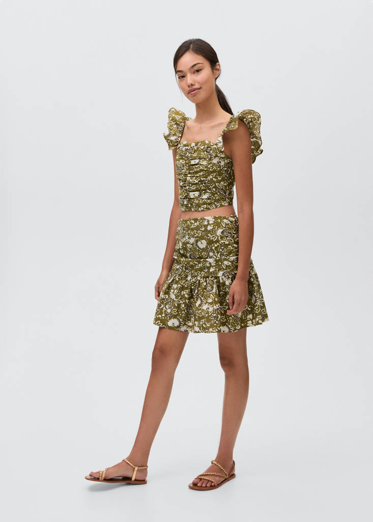 Ruffled printed miniskirt — Olive Green
