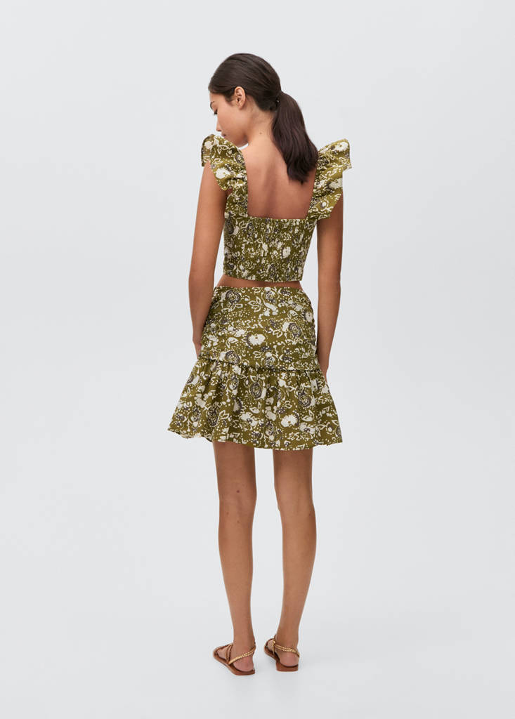 Ruffled printed miniskirt — Olive Green