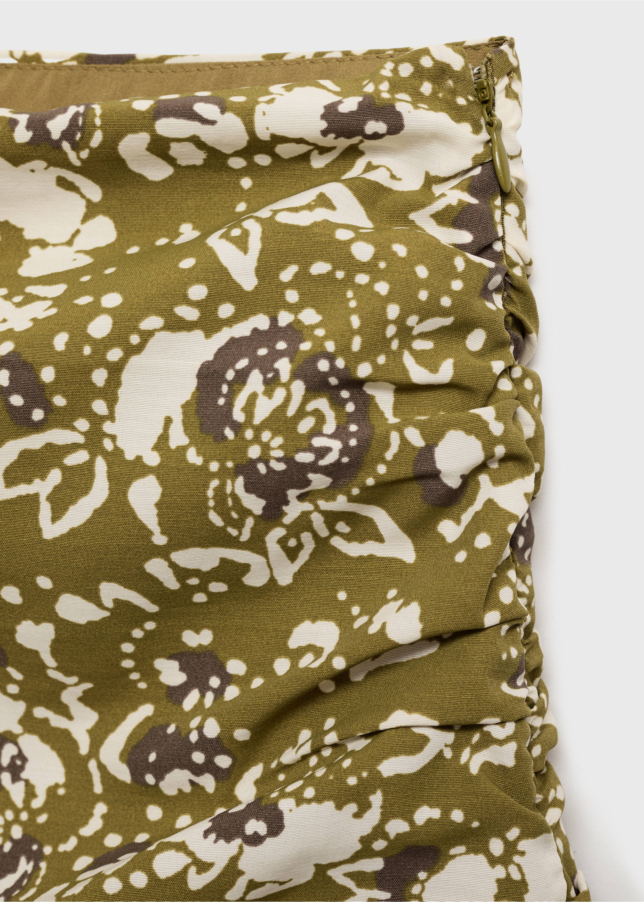 Ruffled printed miniskirt - Details of the article 8, Olive Green. Ref: 87065734-00.