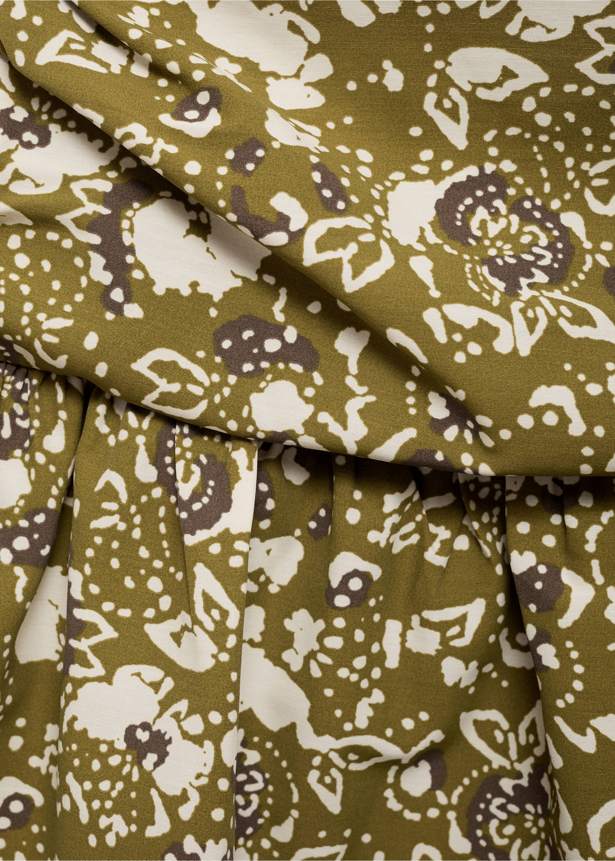 Ruffled printed miniskirt - Details of the article 0, Olive Green. Ref: 87065734-00.