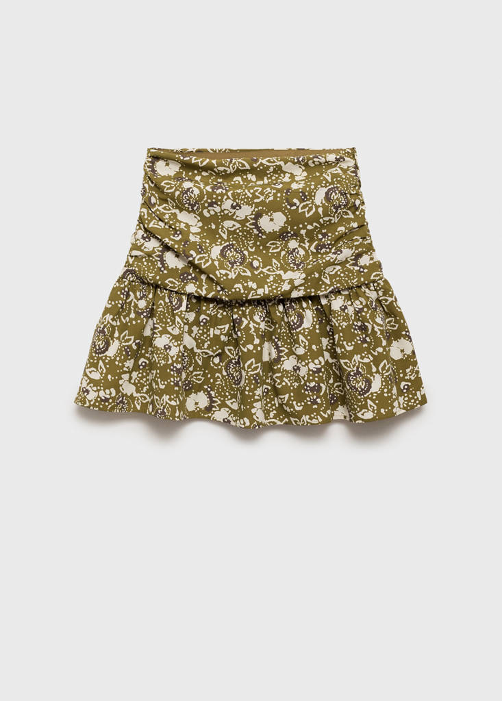 Ruffled printed miniskirt — Olive Green