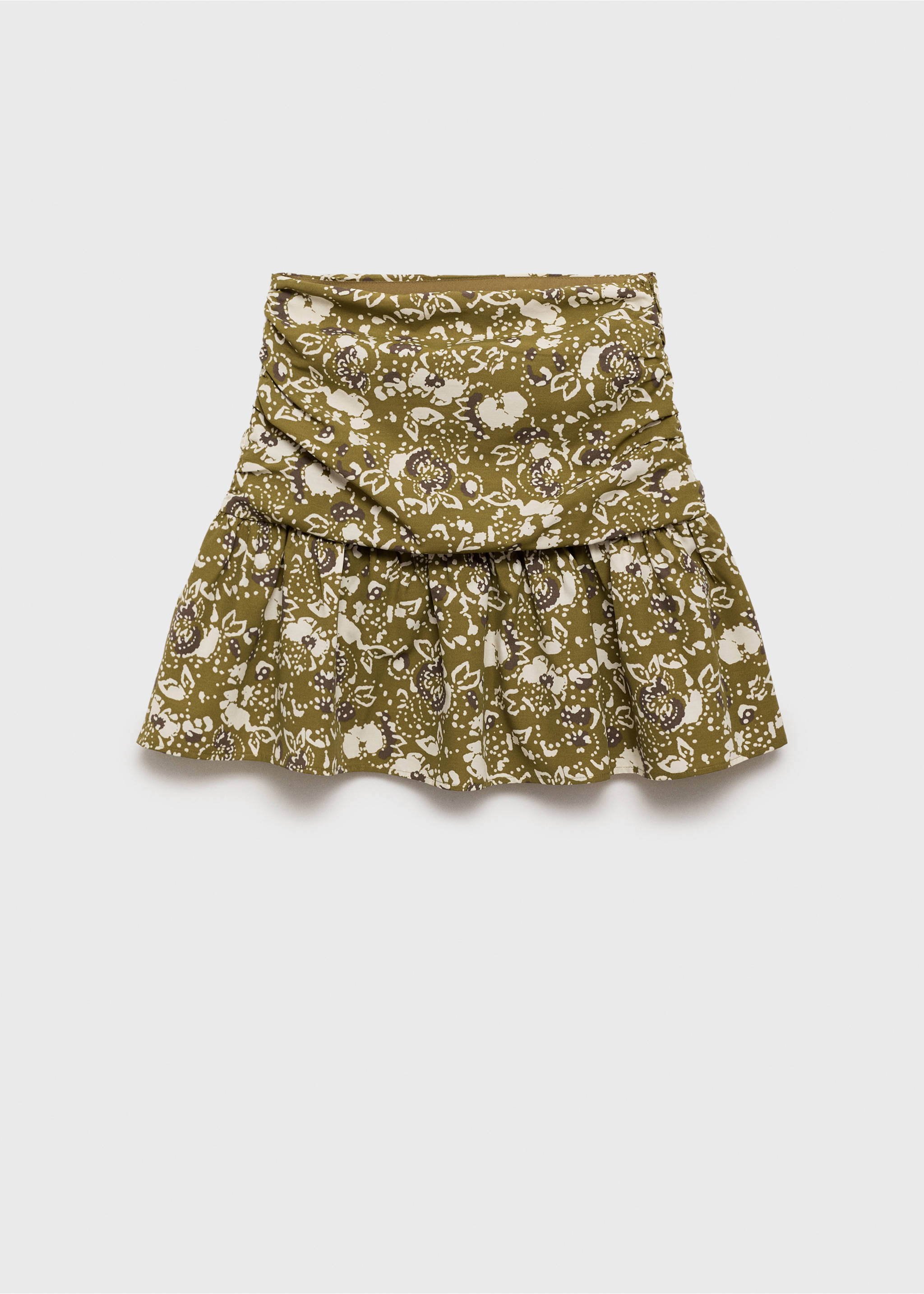 Ruffled printed miniskirt - Article without model, Olive Green. Ref: 87065734-00.