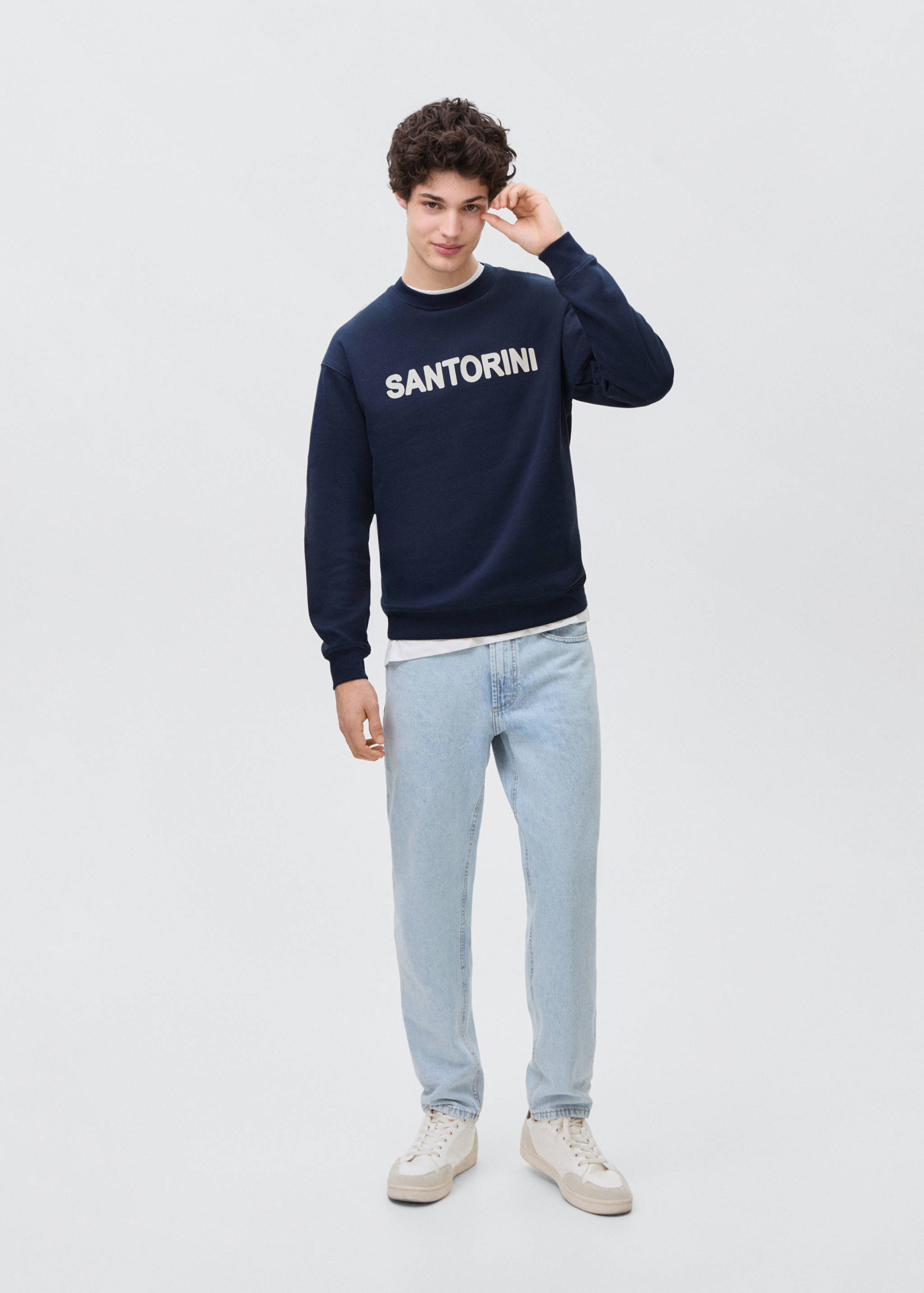 Desenli pamuklu mesajlı sweatshirt - Genel plan