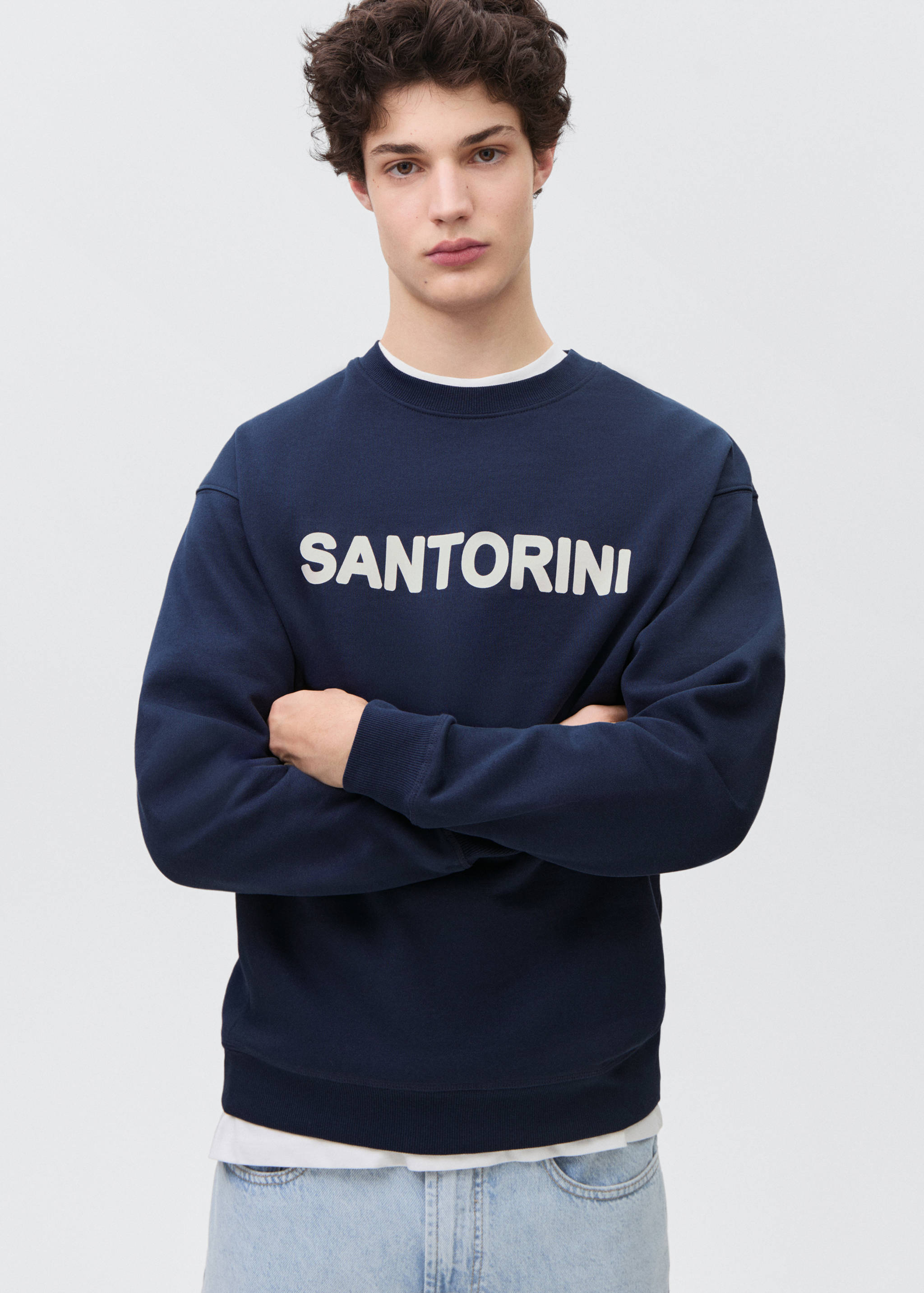 Desenli pamuklu mesajlı sweatshirt - Orta plan
