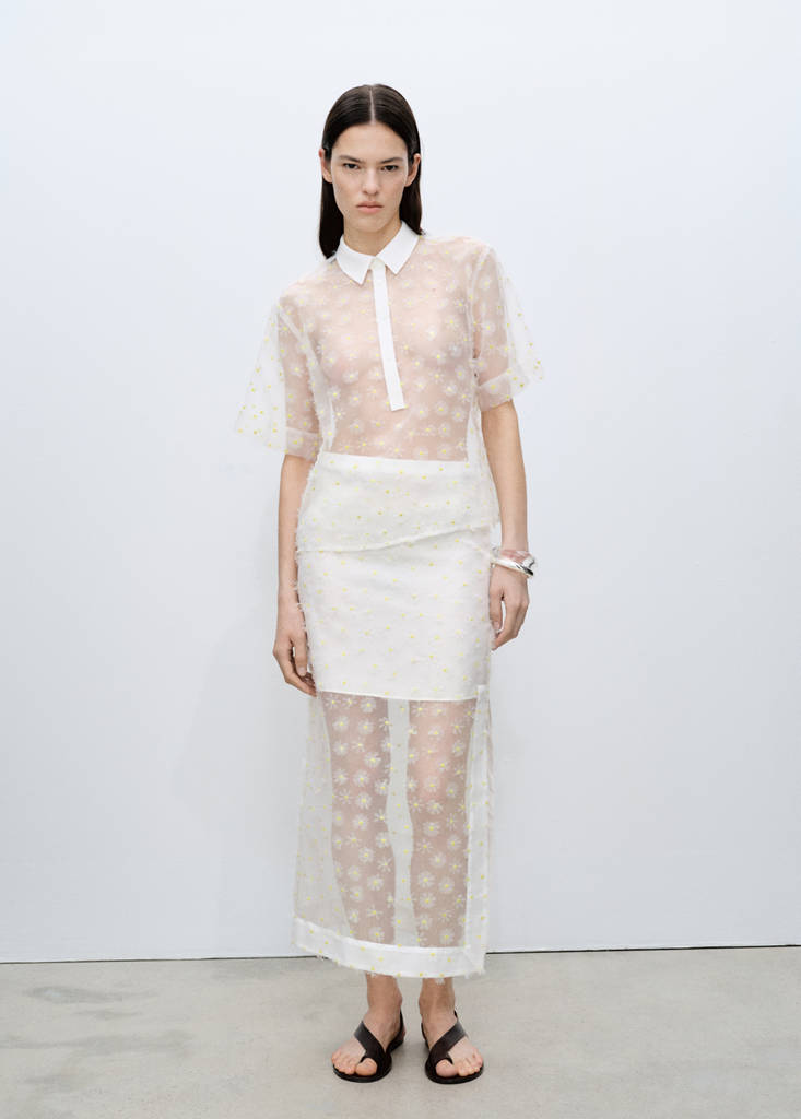 MANGO - Chemise semi-transparente broderie à fleurs blanc cassé - M