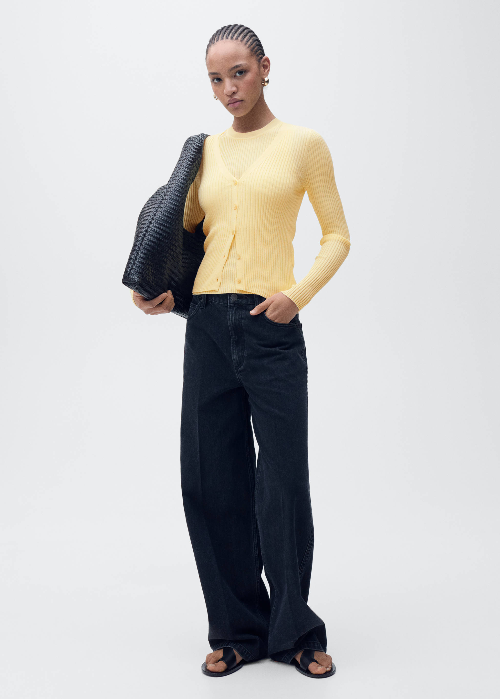 V-neck rib-knit cardigan - General plane