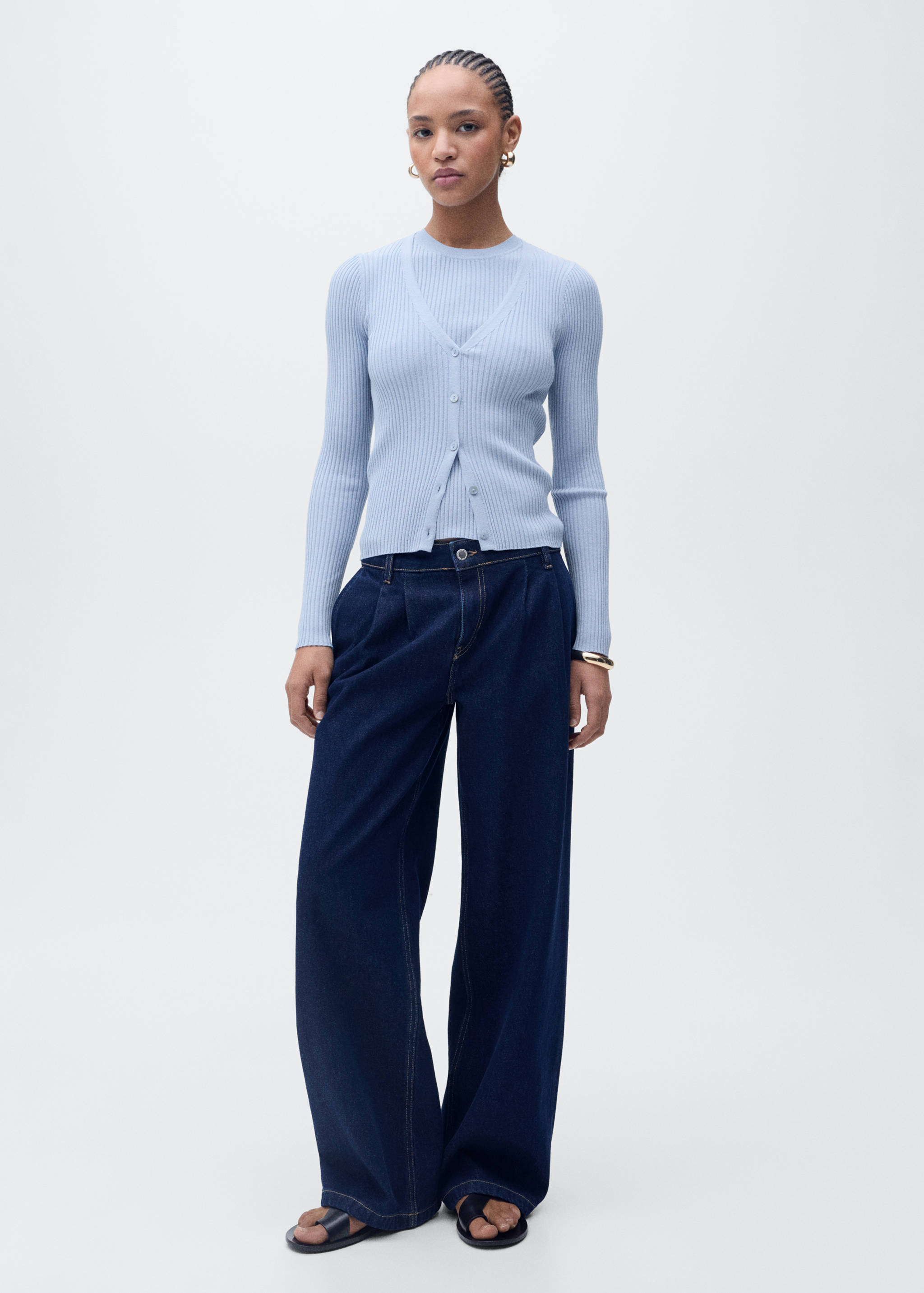 V-neck rib-knit cardigan - General plane