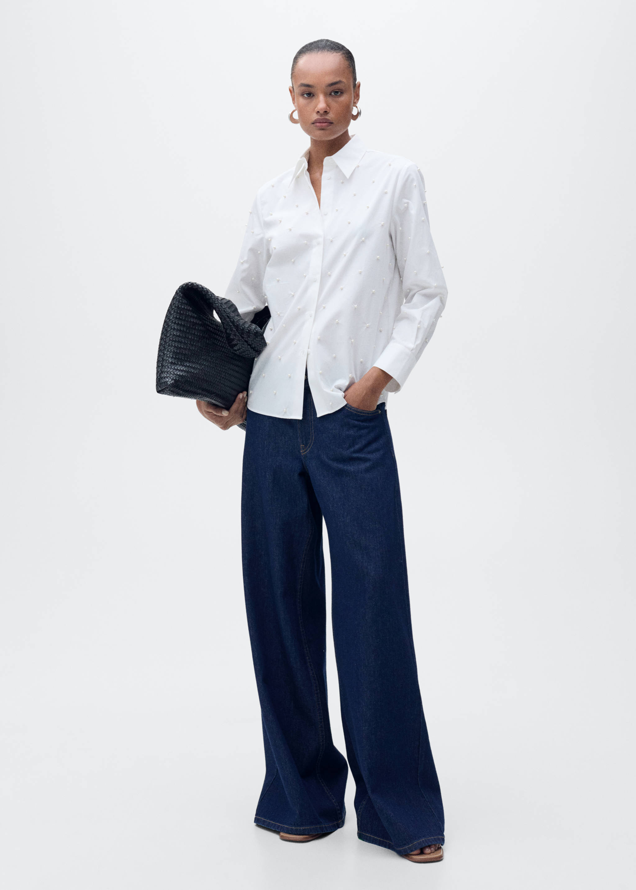 Cotton shirt with pearl detail - General plane