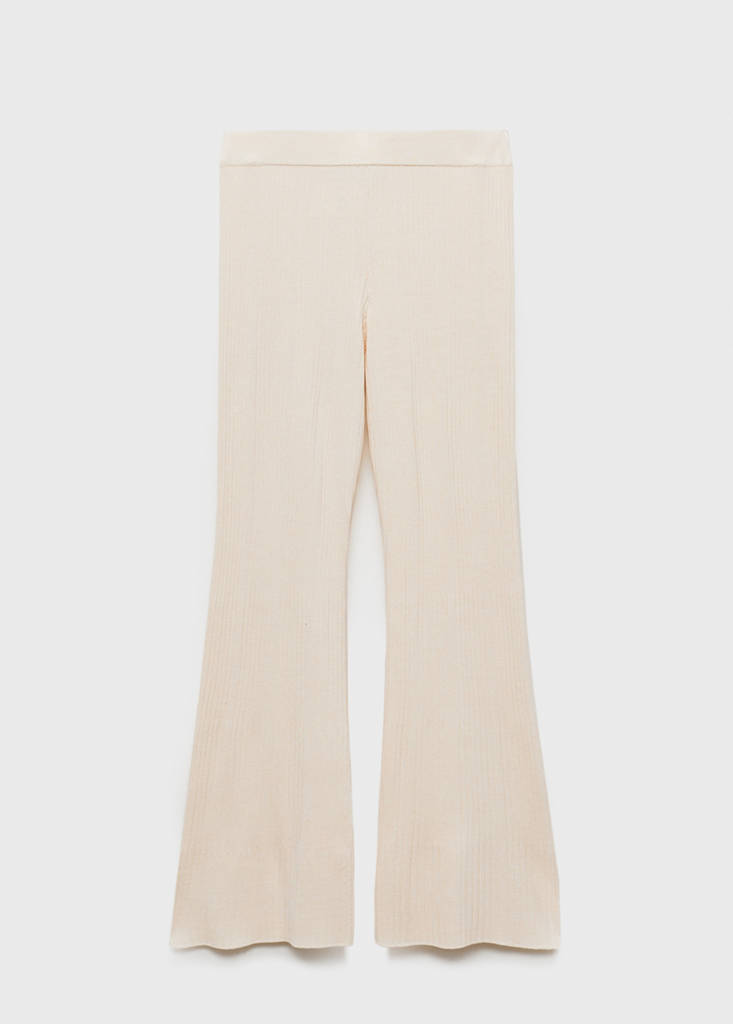 Flared rib-knit trousers — Ecru