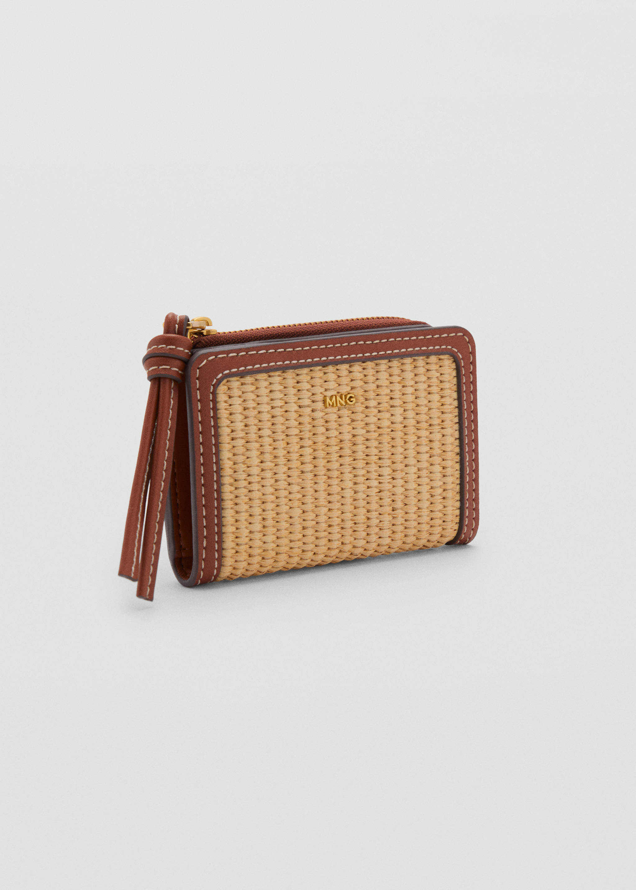 Raffia-effect wallet with flap - Medium plane