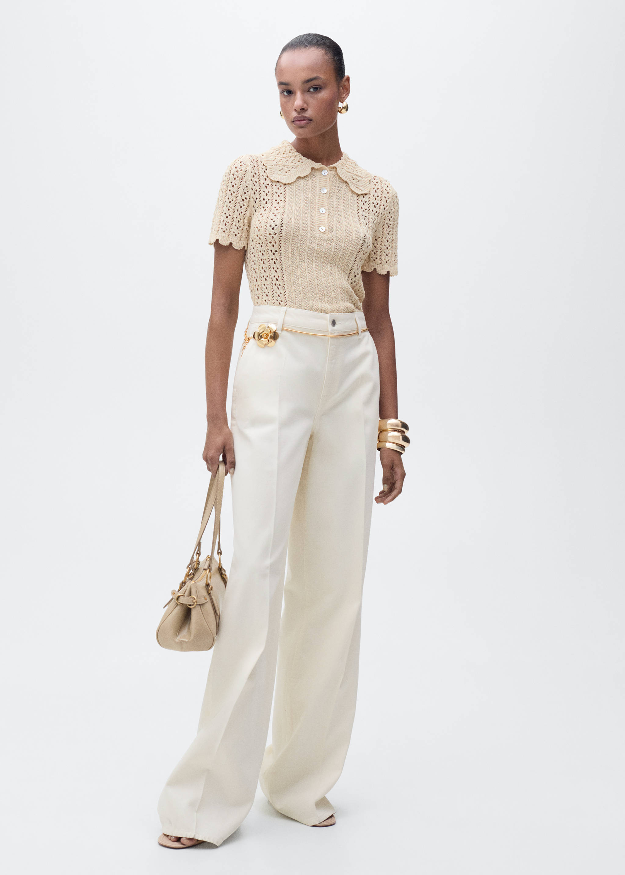 Openwork knitted polo-neck sweater - General plane