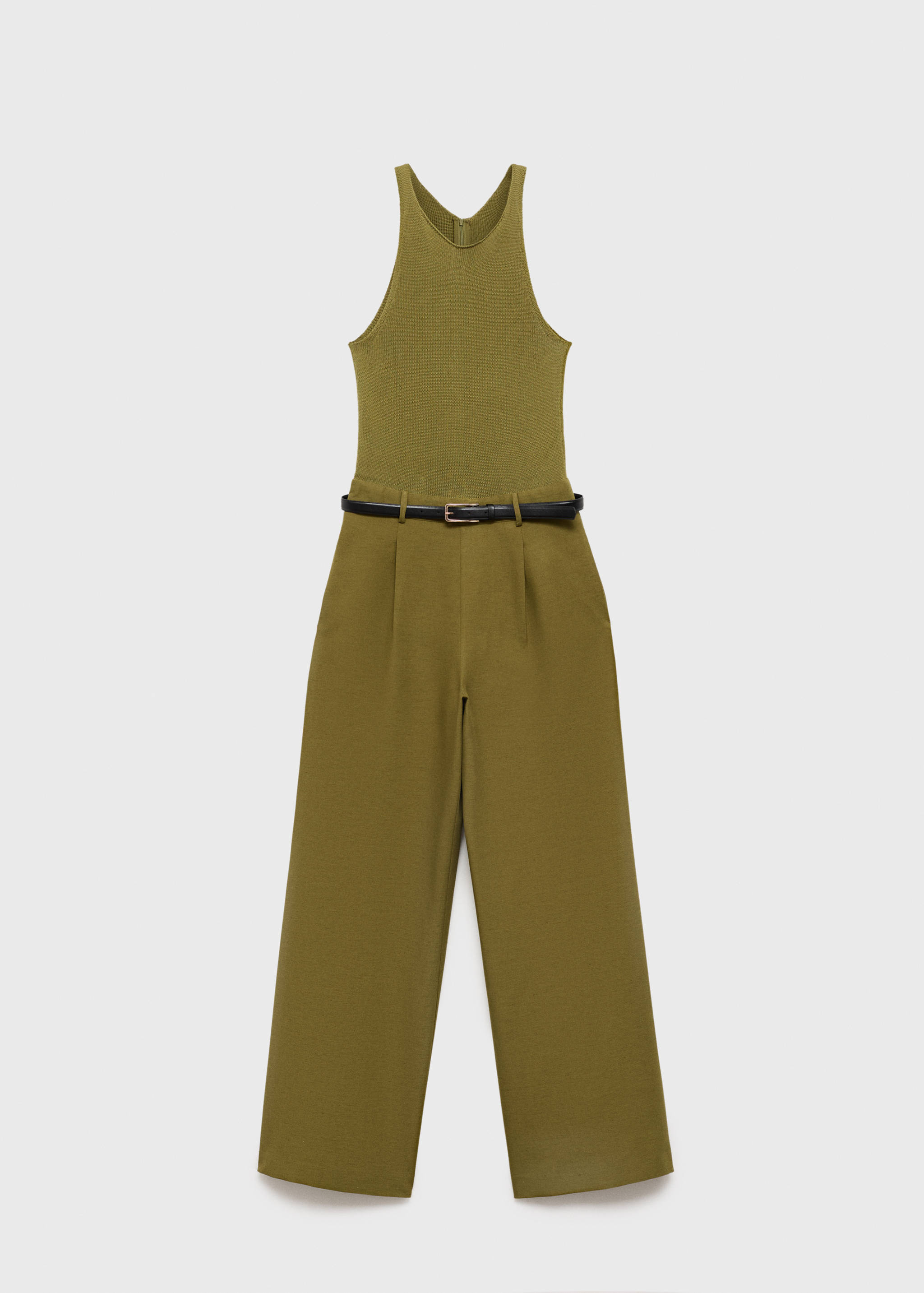 Combined-fabric jumpsuit with belt - Article without model