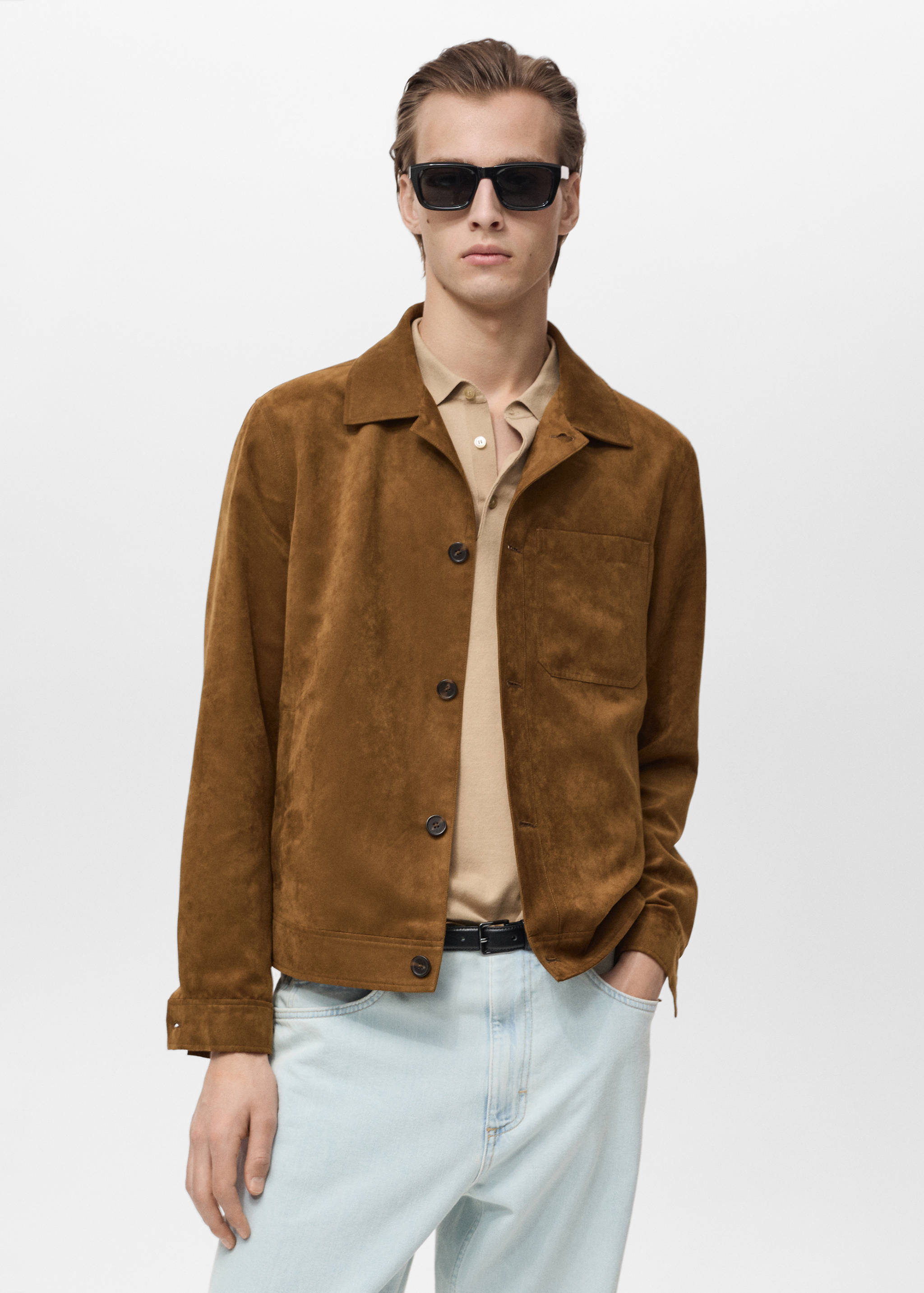 قميص كبير الحجم من جلد الغزال - رؤية وسط