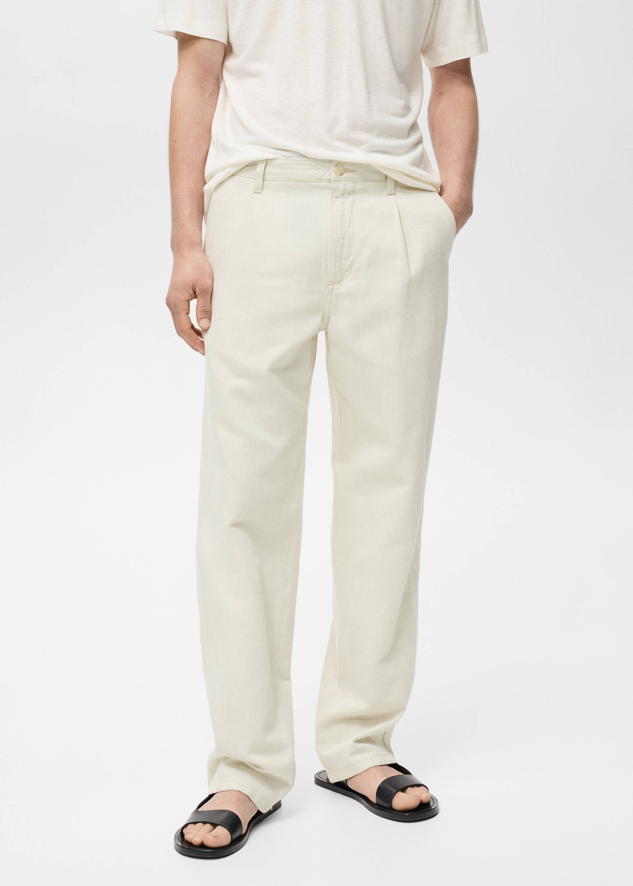 Jeans mezcla lino pinzas regular fit - Plano medio