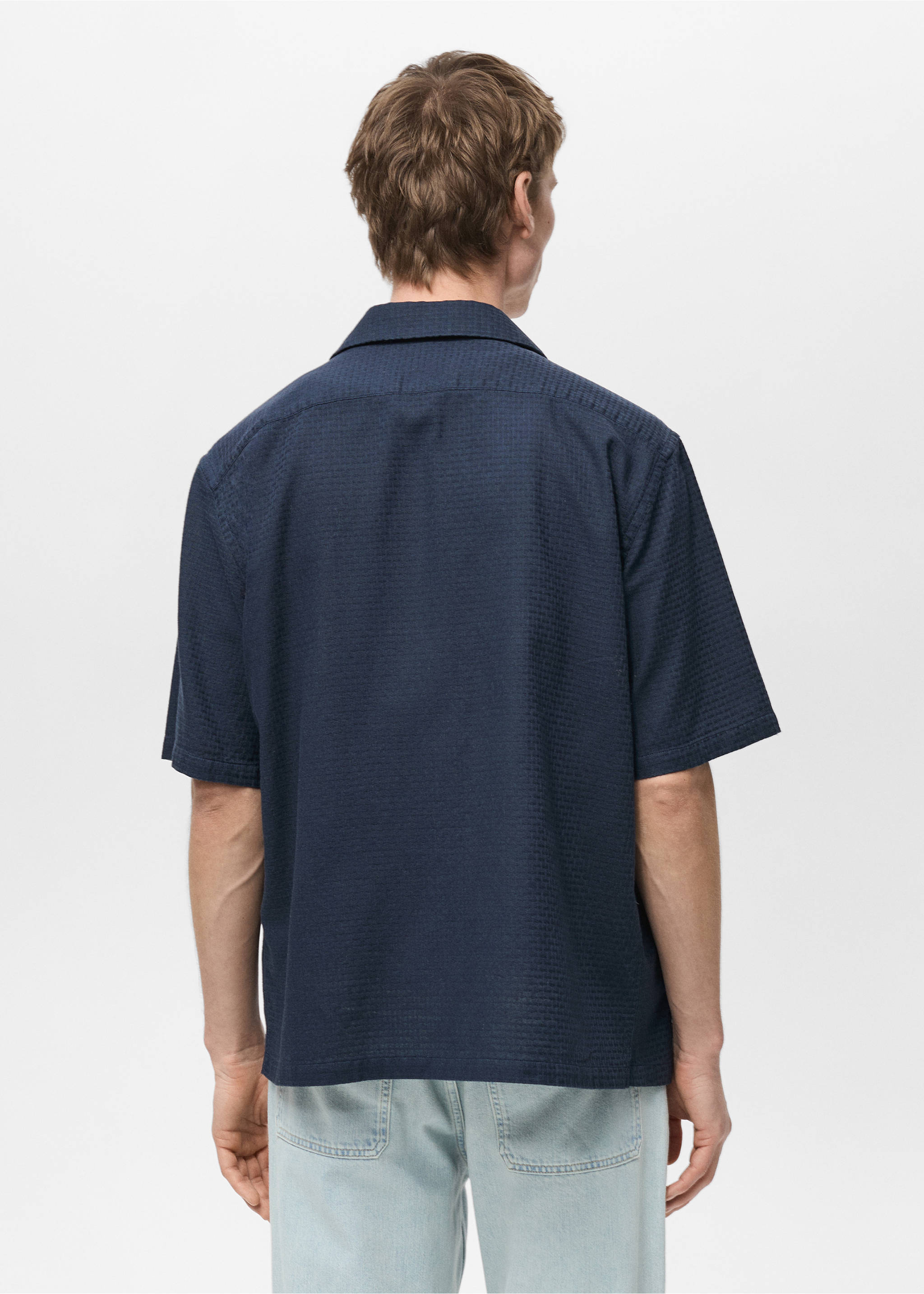 100% cotton check seersucker shirt - Reverse of the article, Dark Navy. Ref: 87065929-00.