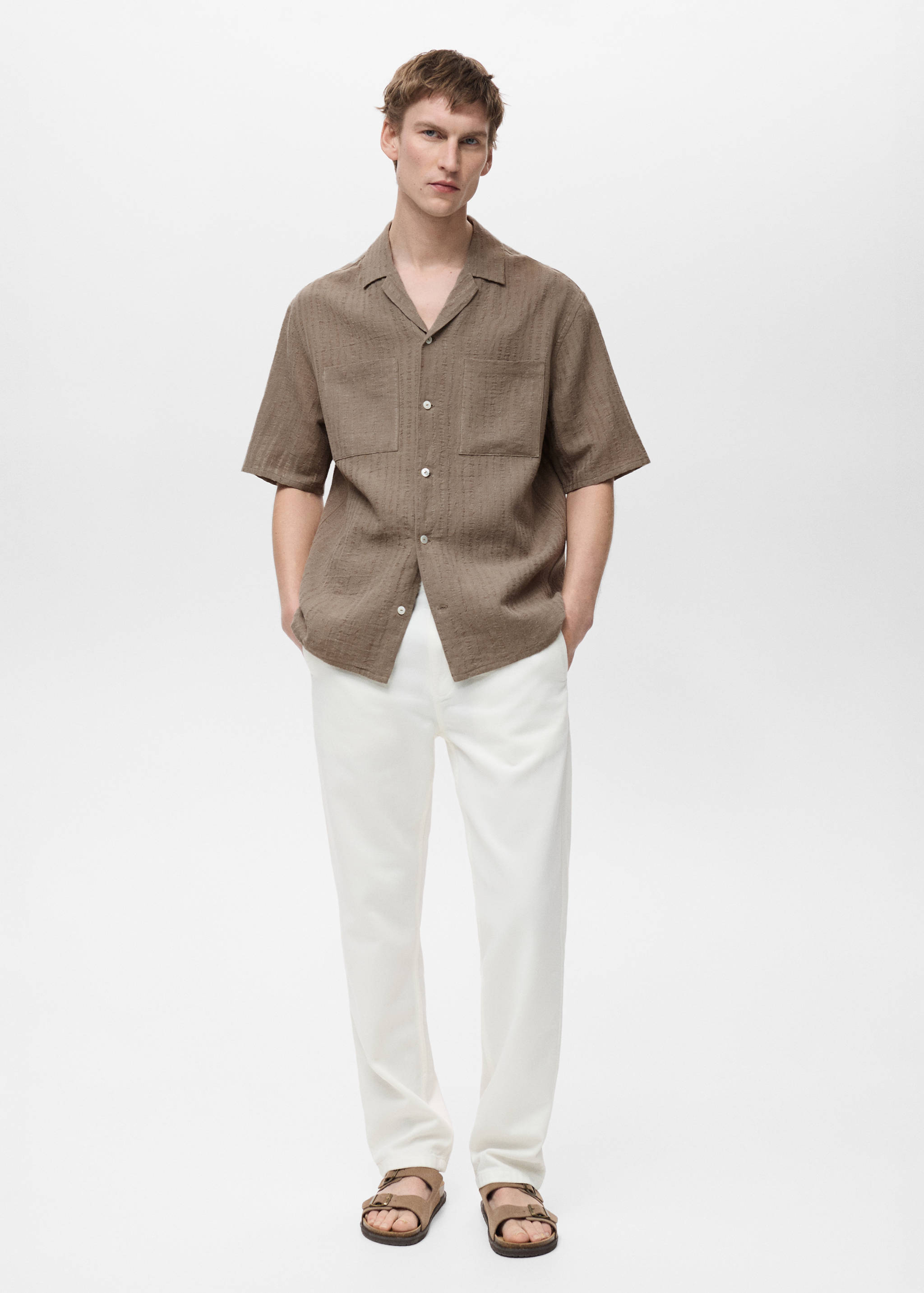 Linen-blend textured striped shirt - General plane