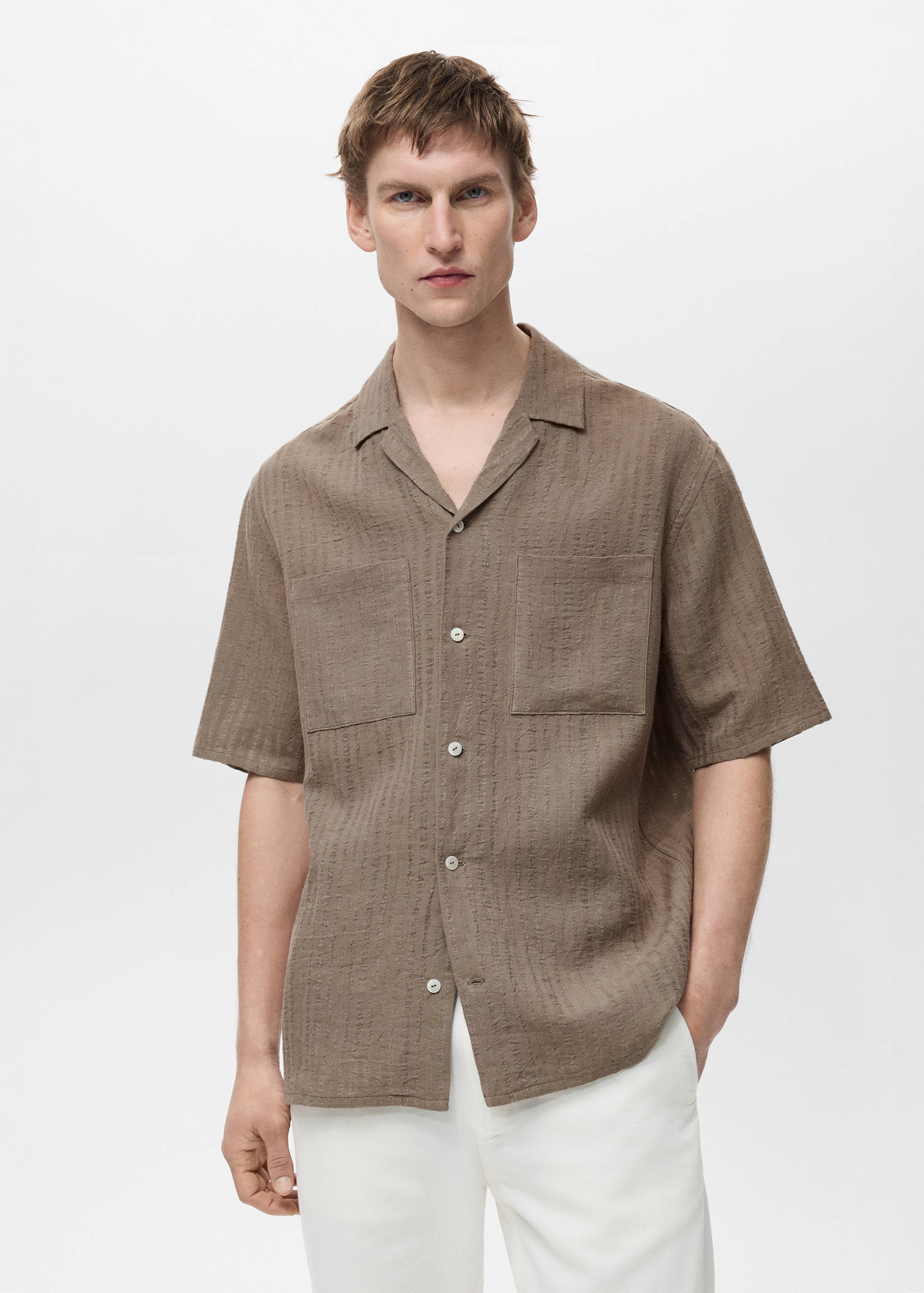 Linen-blend textured striped shirt - Medium plane