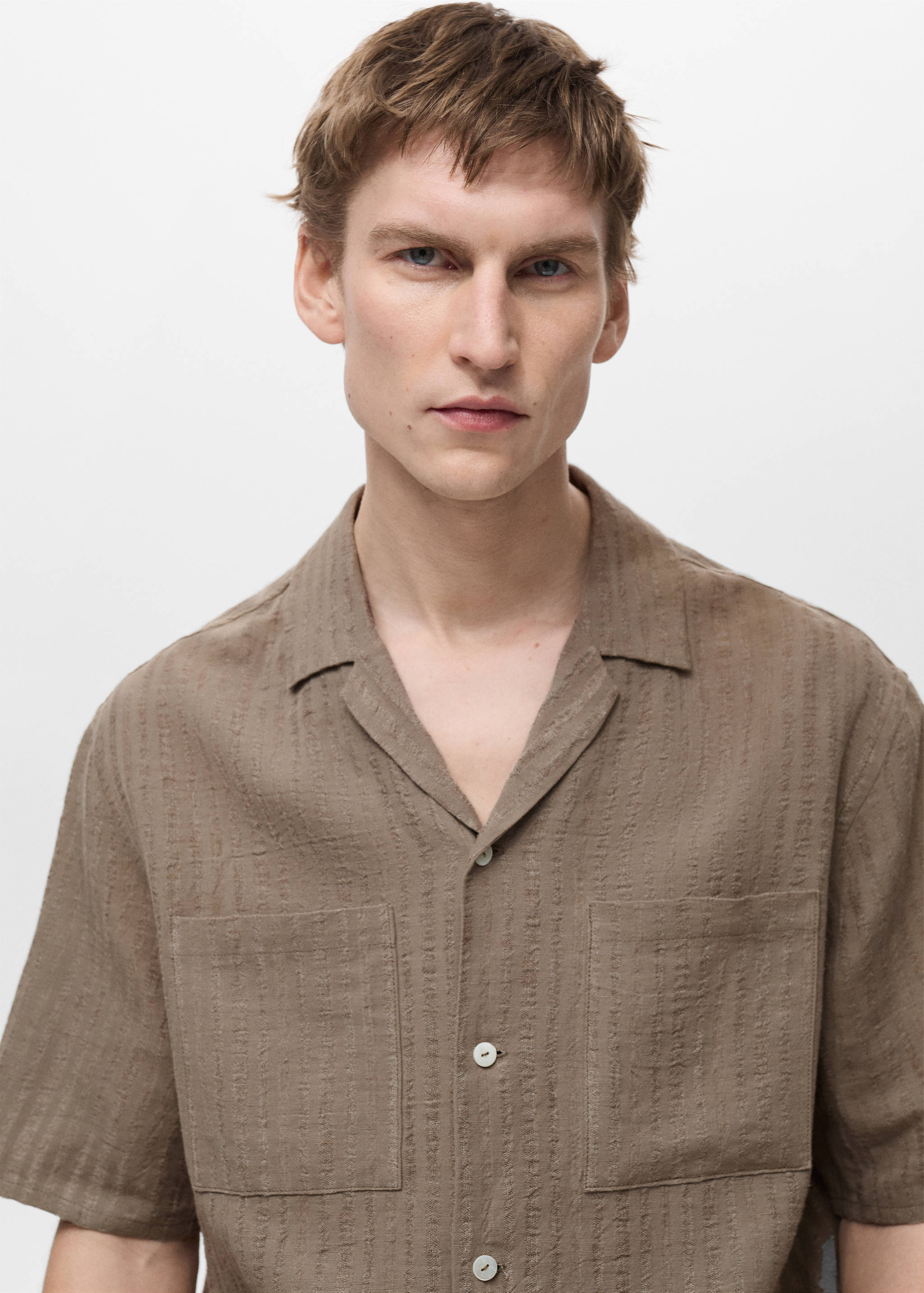 Linen-blend textured striped shirt - Details of the article 1