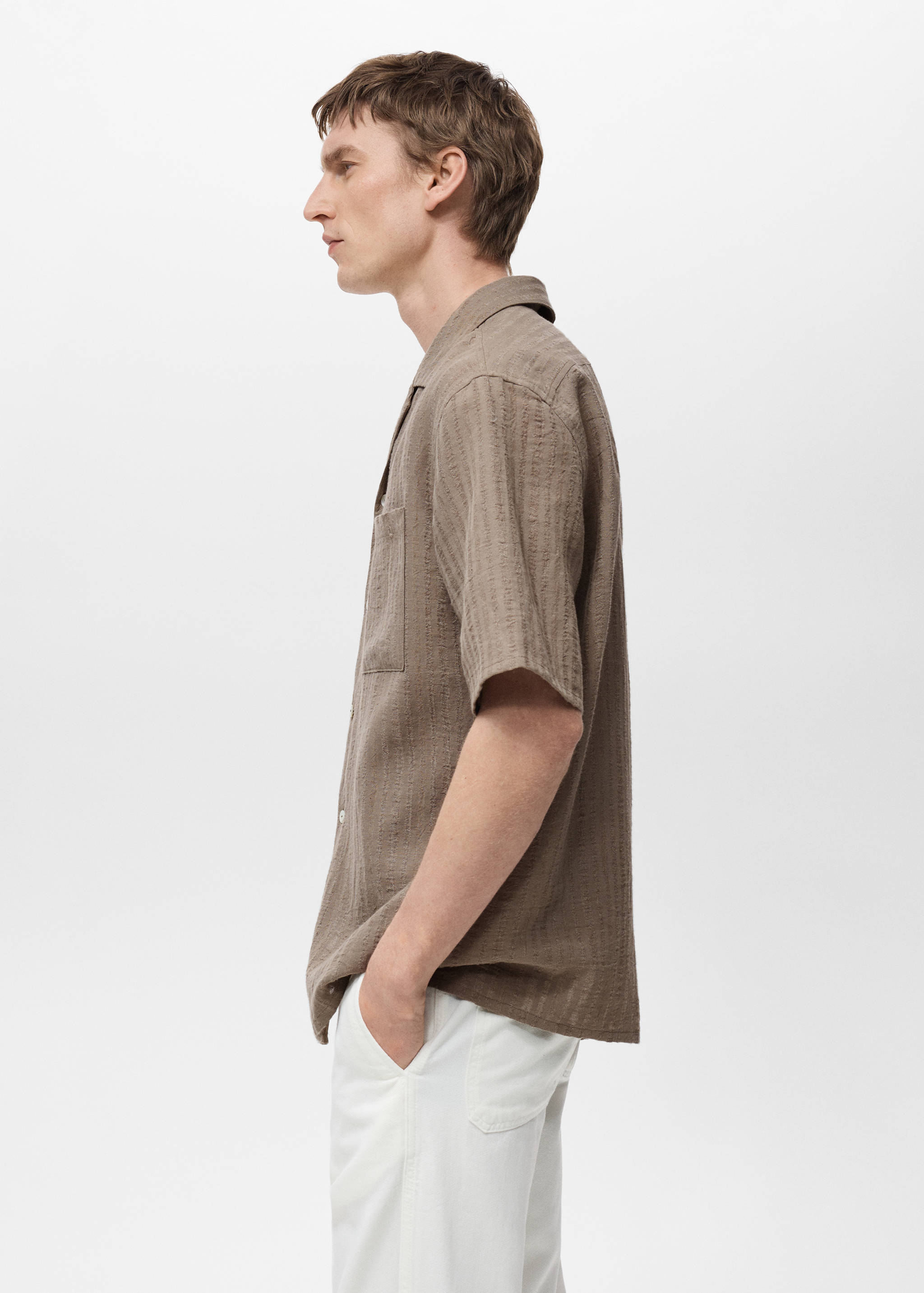 Linen-blend textured striped shirt - Details of the article 2