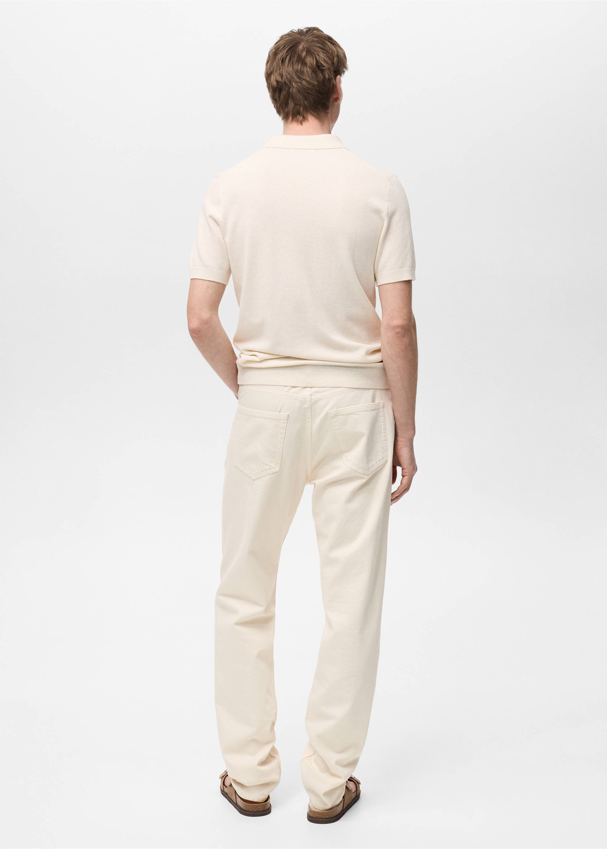 Structured knitted slim-fit polo shirt - Reverse of the article, Ivory White. Ref: 87065932-00.
