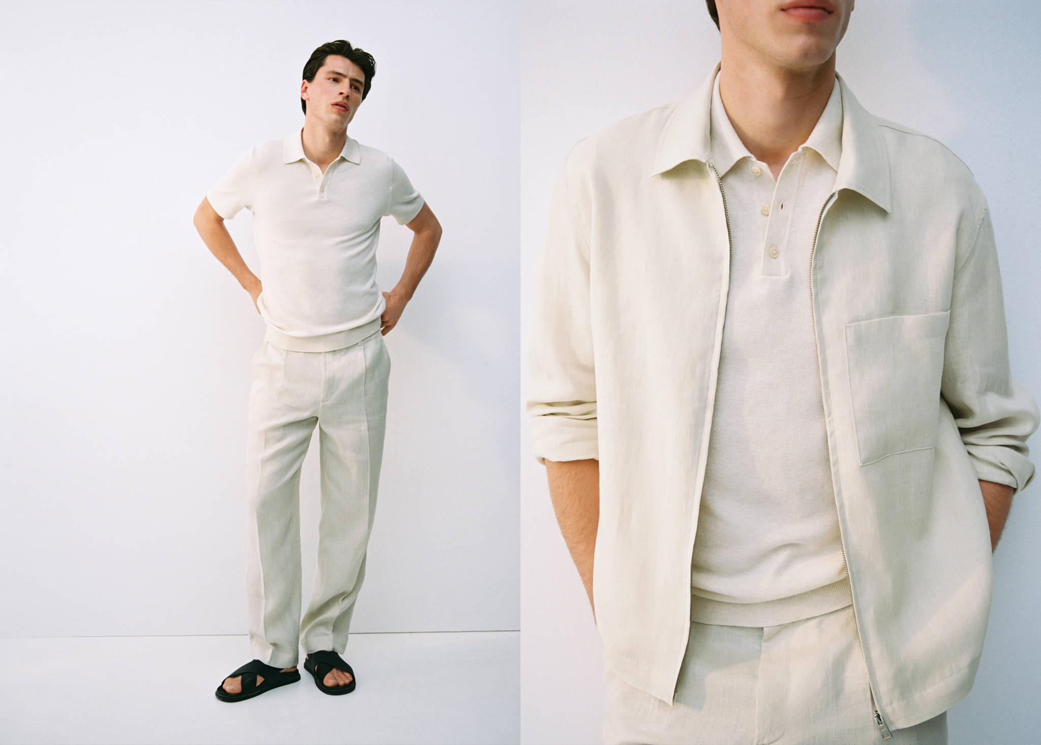 Structured knitted slim-fit polo shirt - Panoramic plane