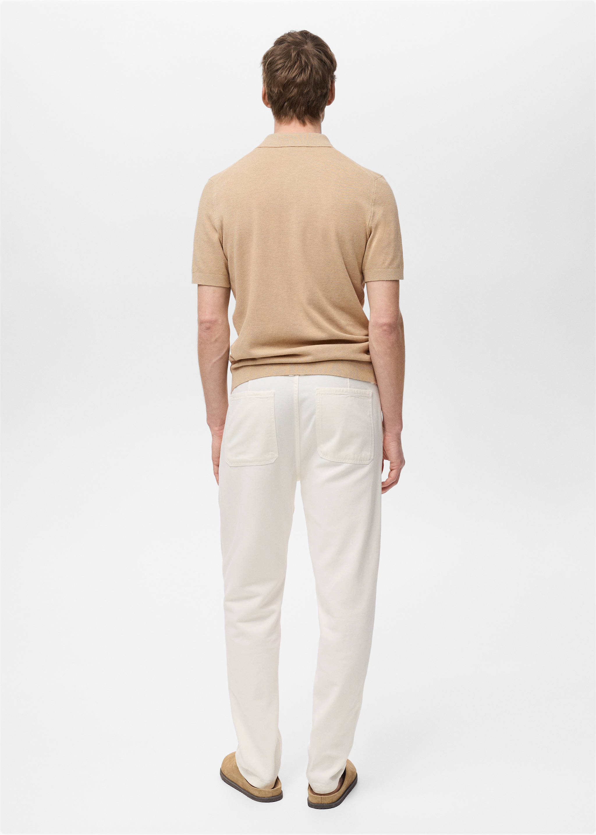 Structured knitted slim-fit polo shirt - Reverse of the article, Beige. Ref: 87065932-00.