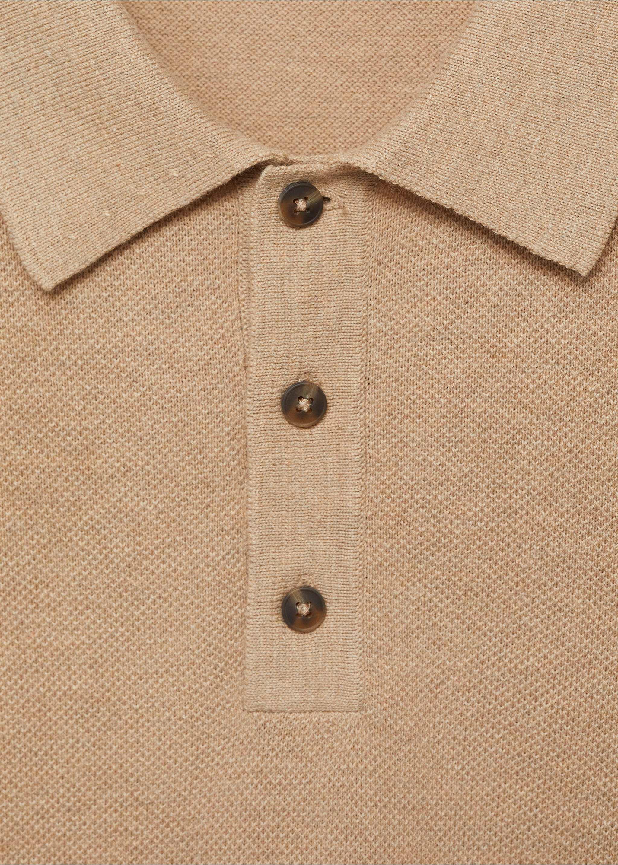 Structured knitted slim-fit polo shirt - Details of the article 8, Beige. Ref: 87065932-00.