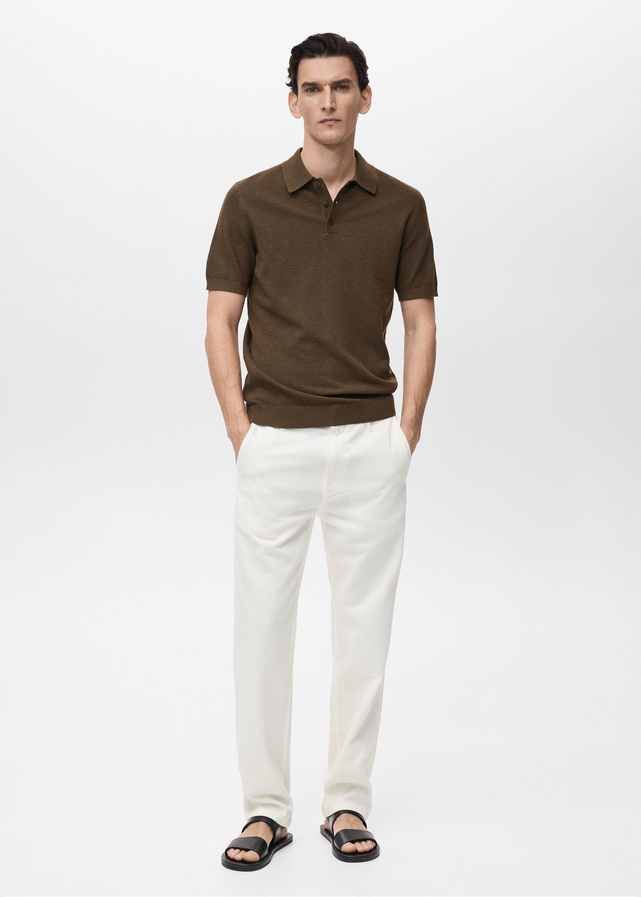 Structured knitted slim-fit polo shirt - General plane, Brown. Ref: 87065932-00.