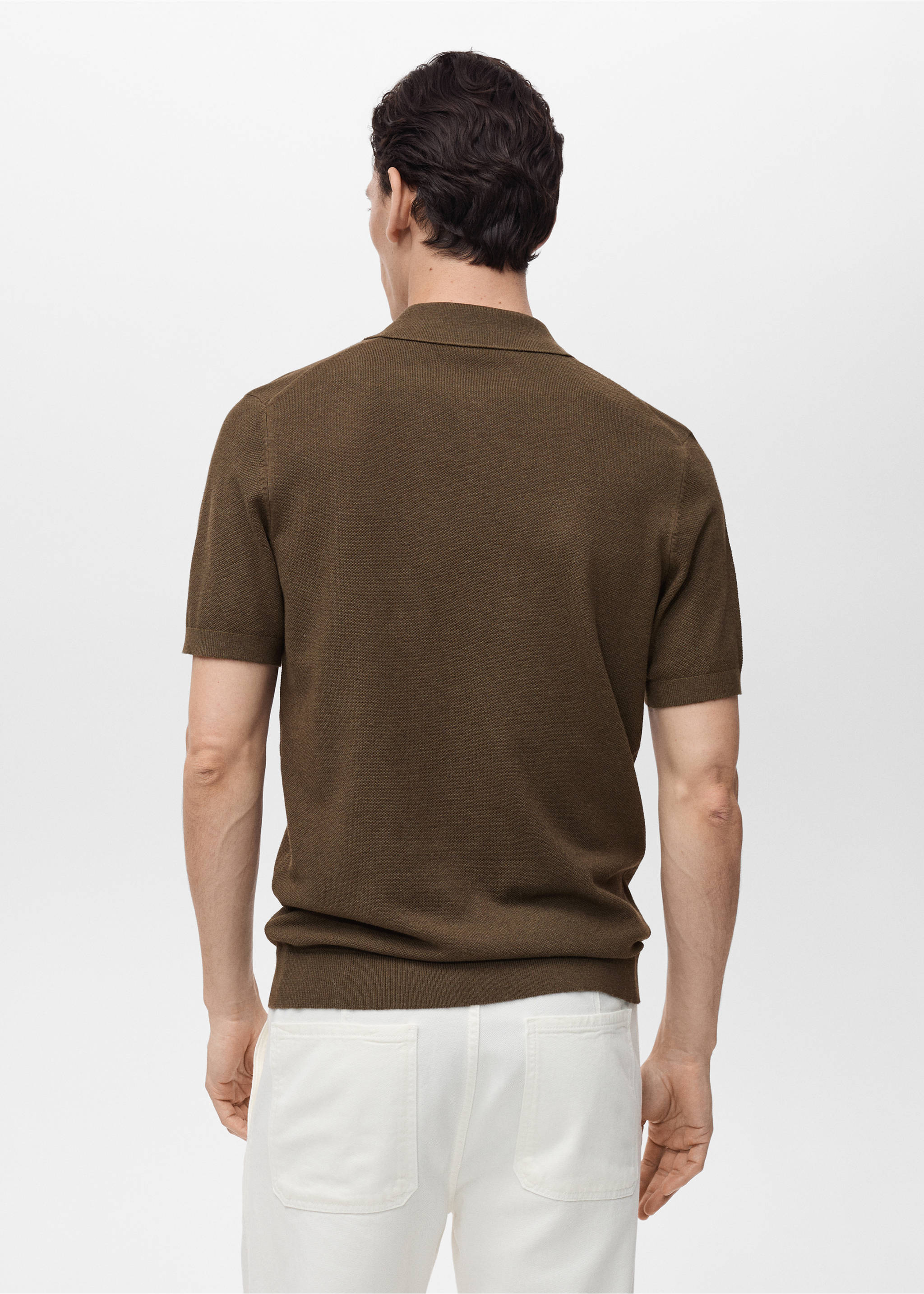 Structured knitted slim-fit polo shirt - Reverse of the article, Brown. Ref: 87065932-00.