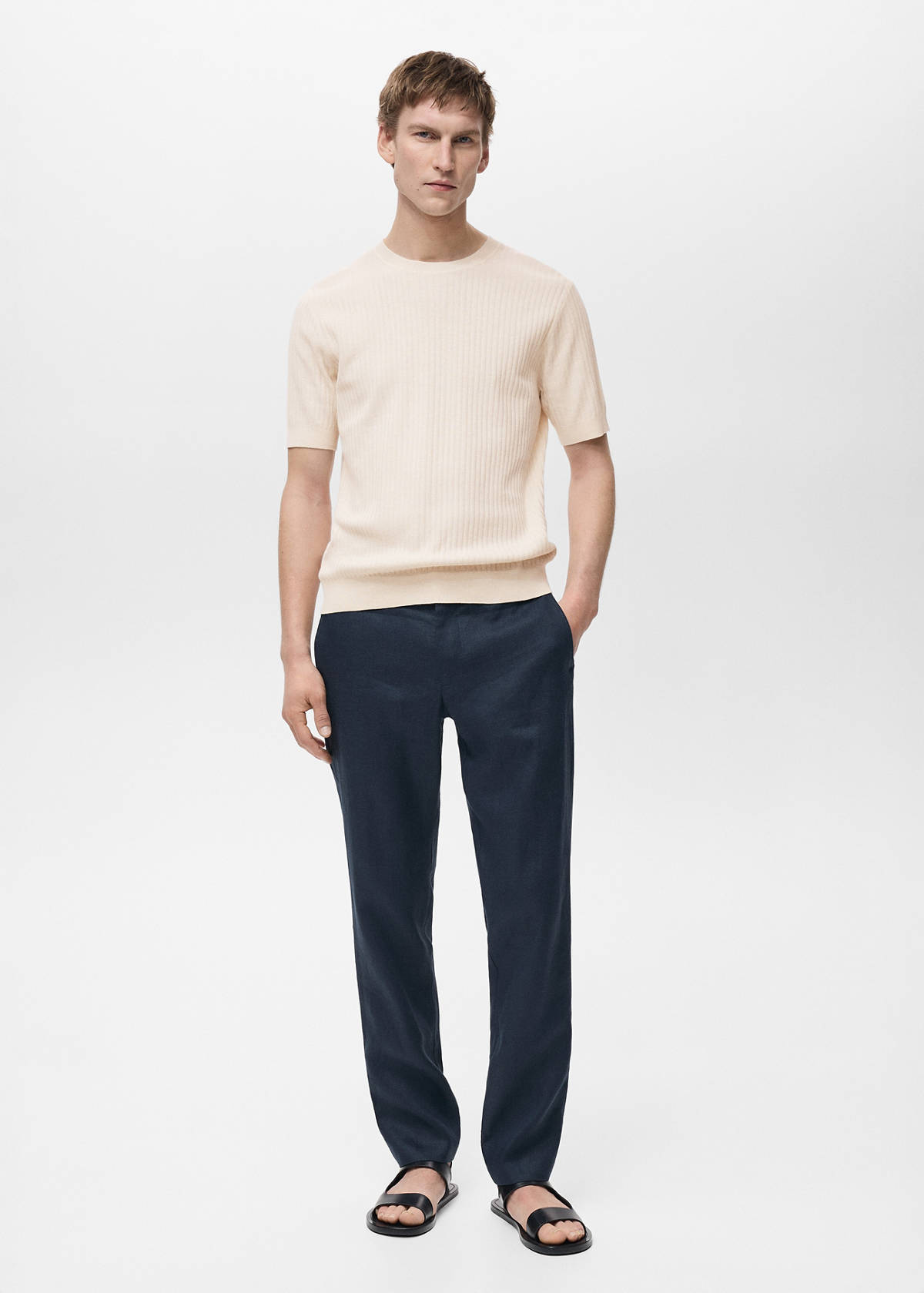 Textured striped T-shirt — Ivory White