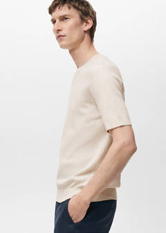 Textured striped T-shirt — Ivory White 5