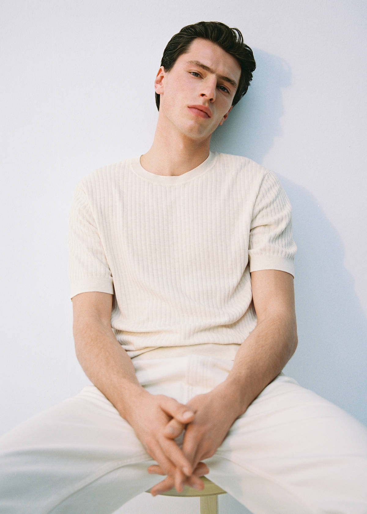 Textured striped T-shirt — Ivory White