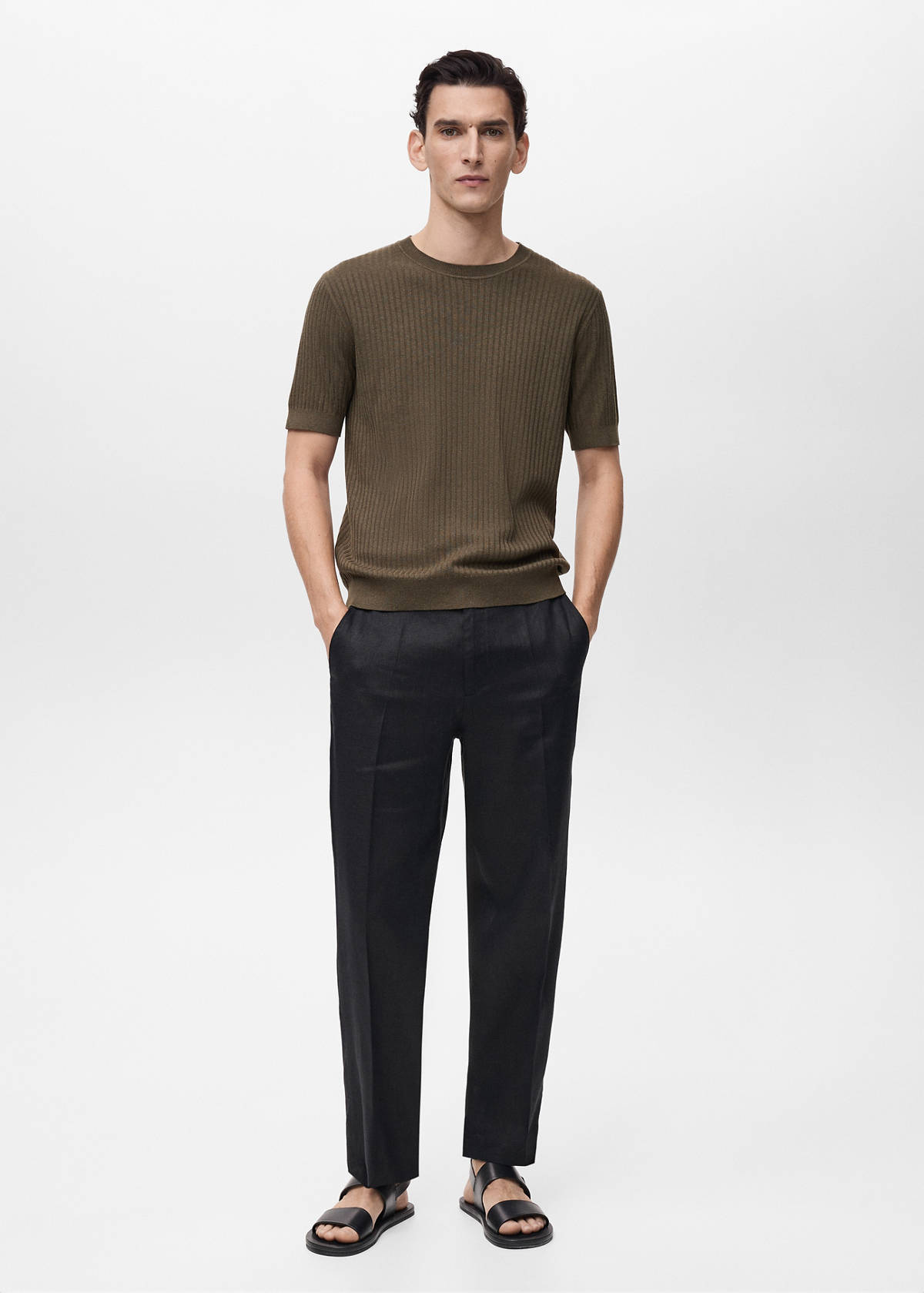 Textured striped T-shirt — Brown