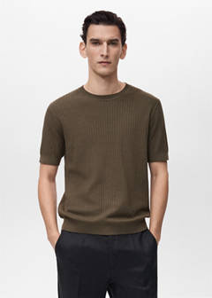 Textured striped T-shirt — Brown 1