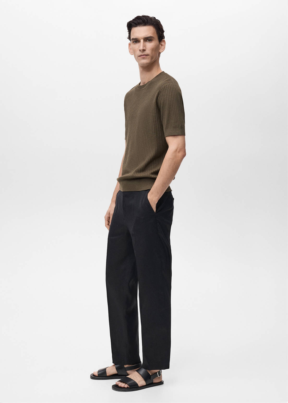 Textured striped T-shirt — Brown