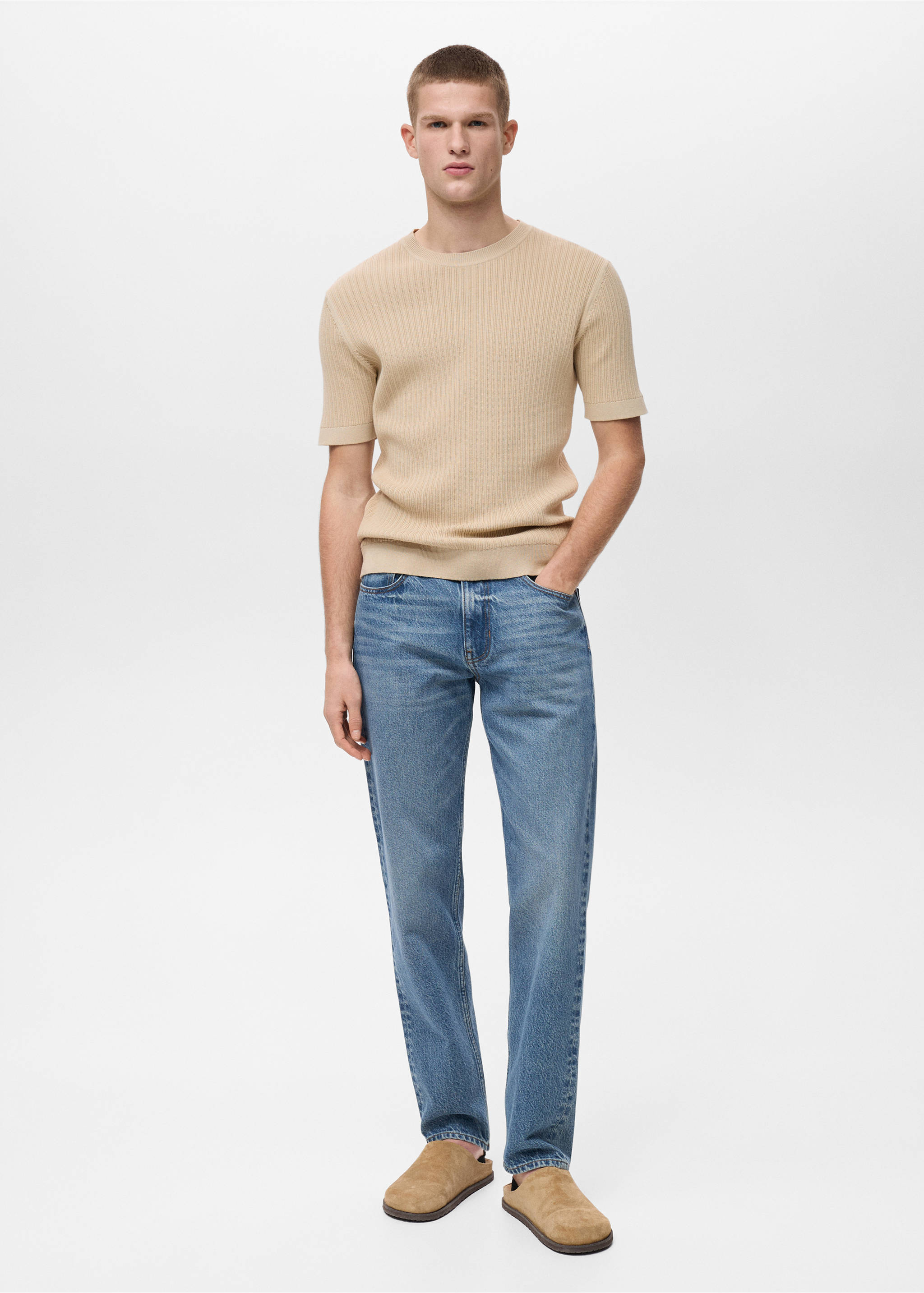 Braided cotton knitted T-shirt - General plane, Ecru. Ref: 87065934-00.