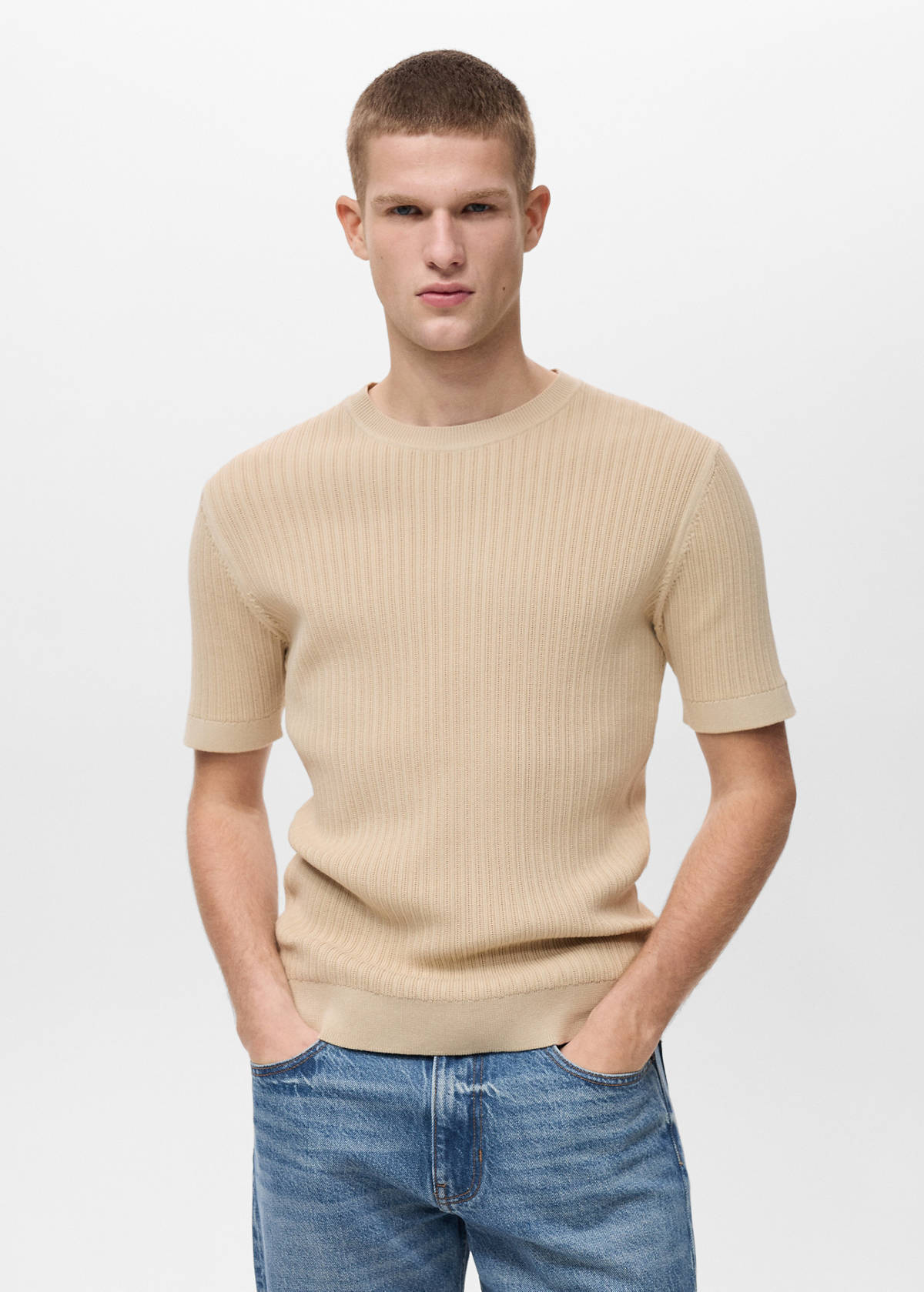 Braided cotton knitted T-shirt — Ecru
