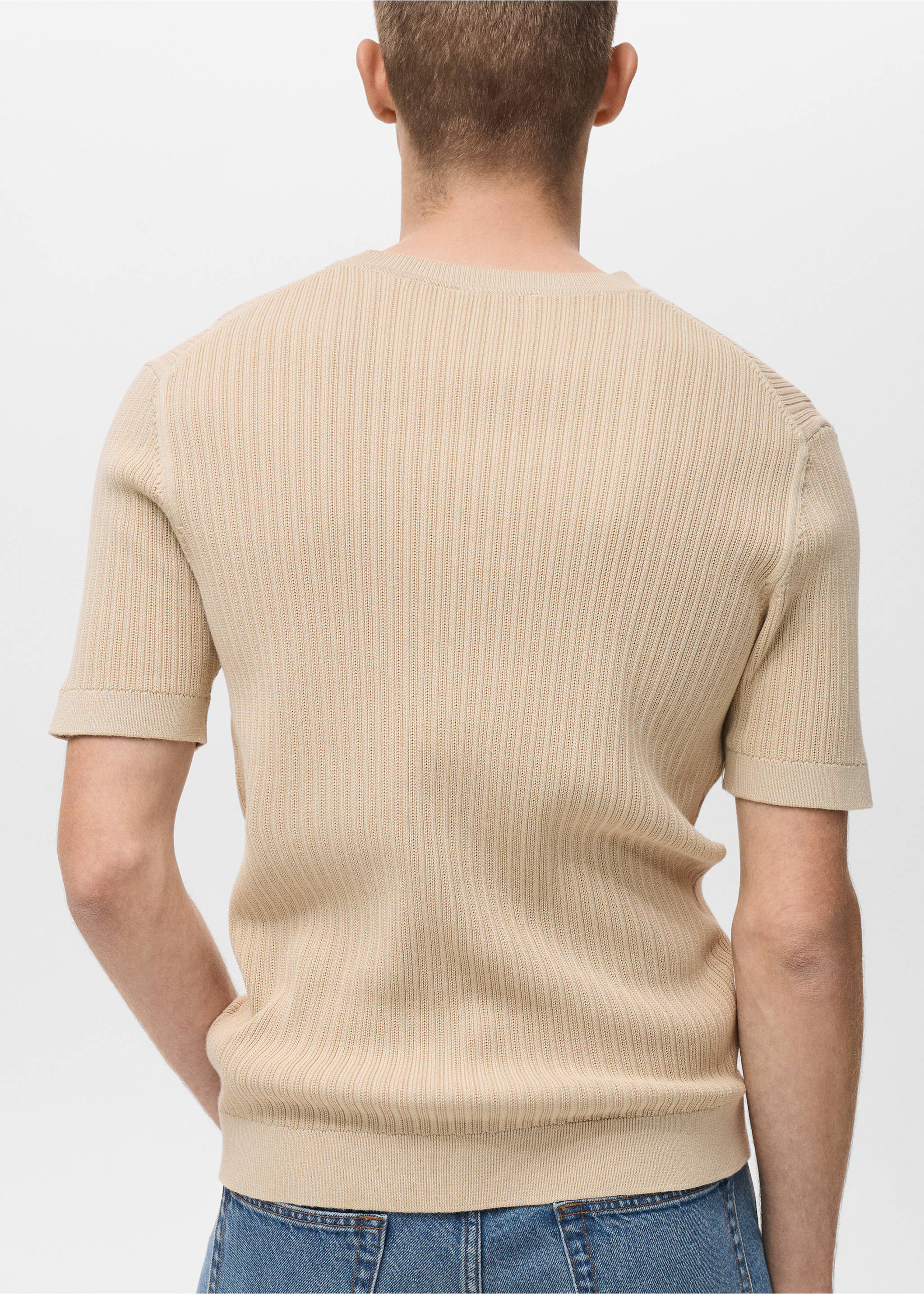 Braided cotton knitted T-shirt - Reverse of the article, Ecru. Ref: 87065934-00.