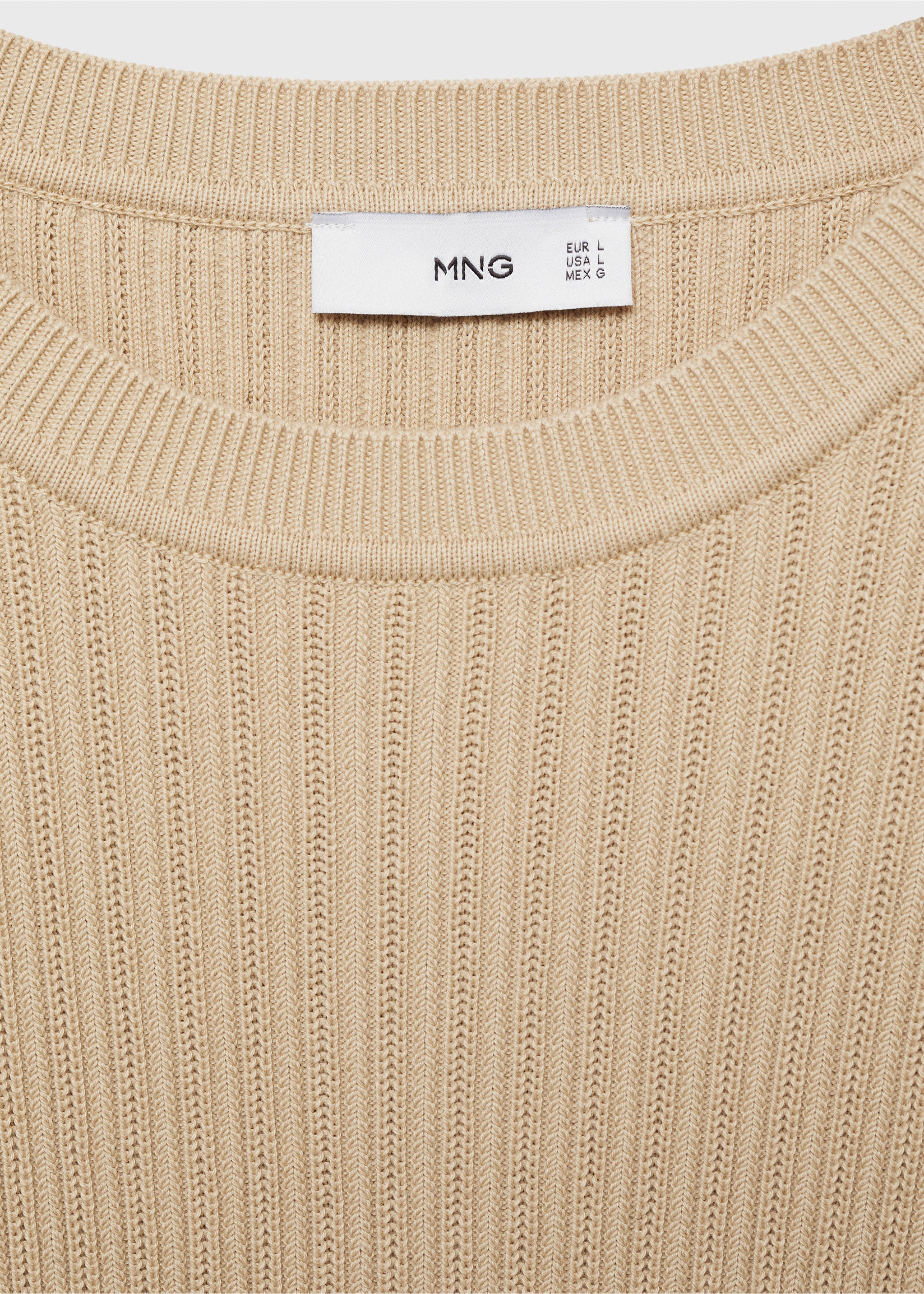 Braided cotton knitted T-shirt - Details of the article 8, Ecru. Ref: 87065934-00.